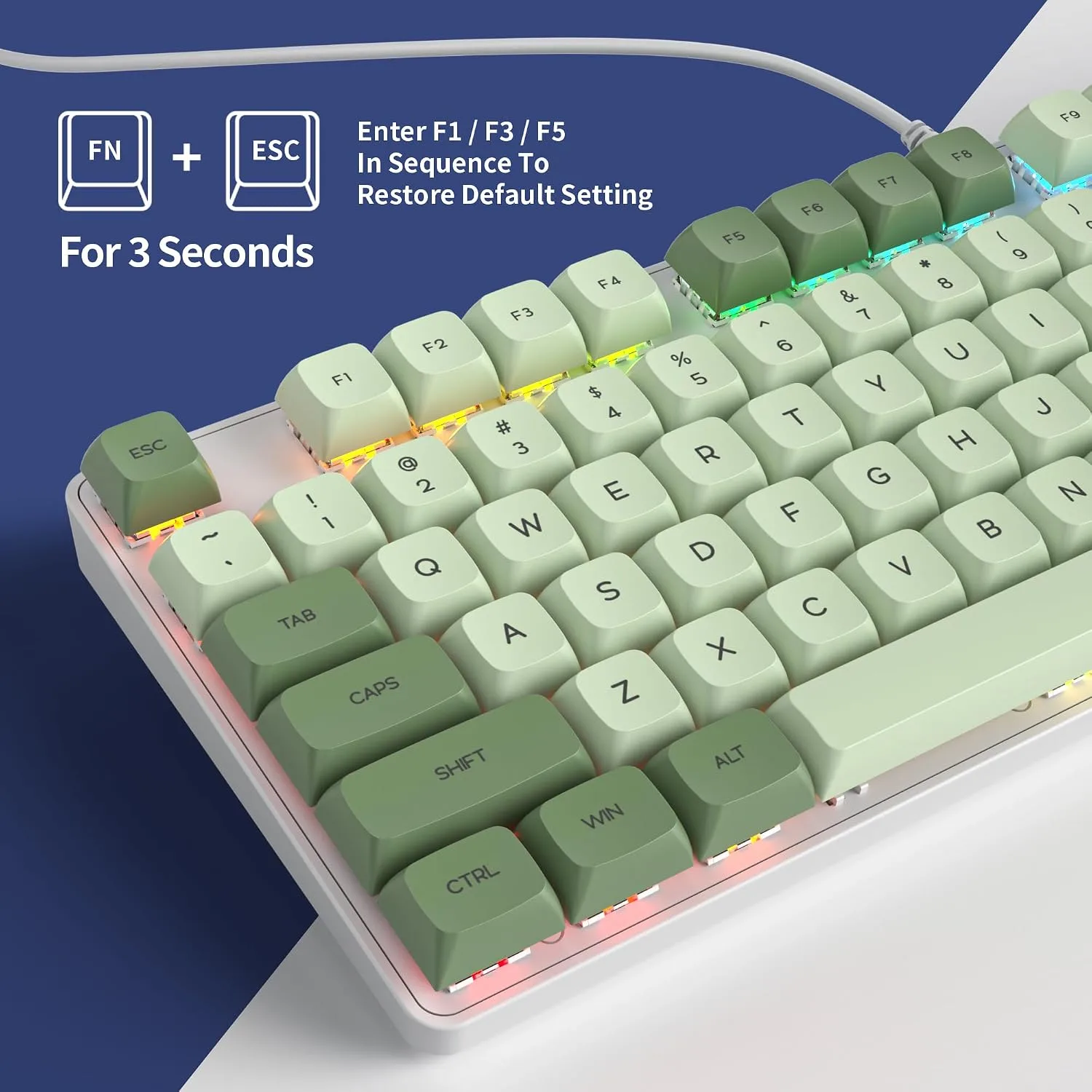 Owpkeenthy Full Size Green Mechanical Gaming Keyboard with Number Pad, Wired 100% Office NKRO Keyboard RGB Backlit 104 Keys with Red Switch for PC Gamer (104 Matcha)