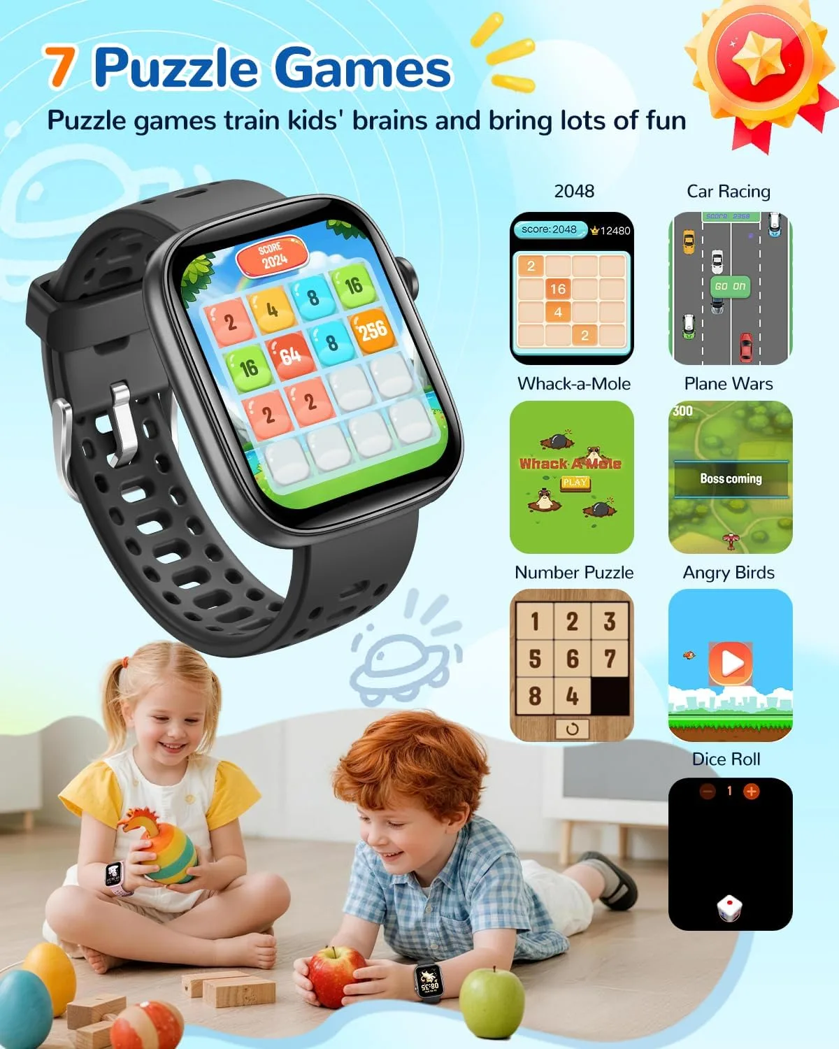 Smart Watch for Kids No Phone Need, Fitness Tracker Watch Puzzle Game 2Band
