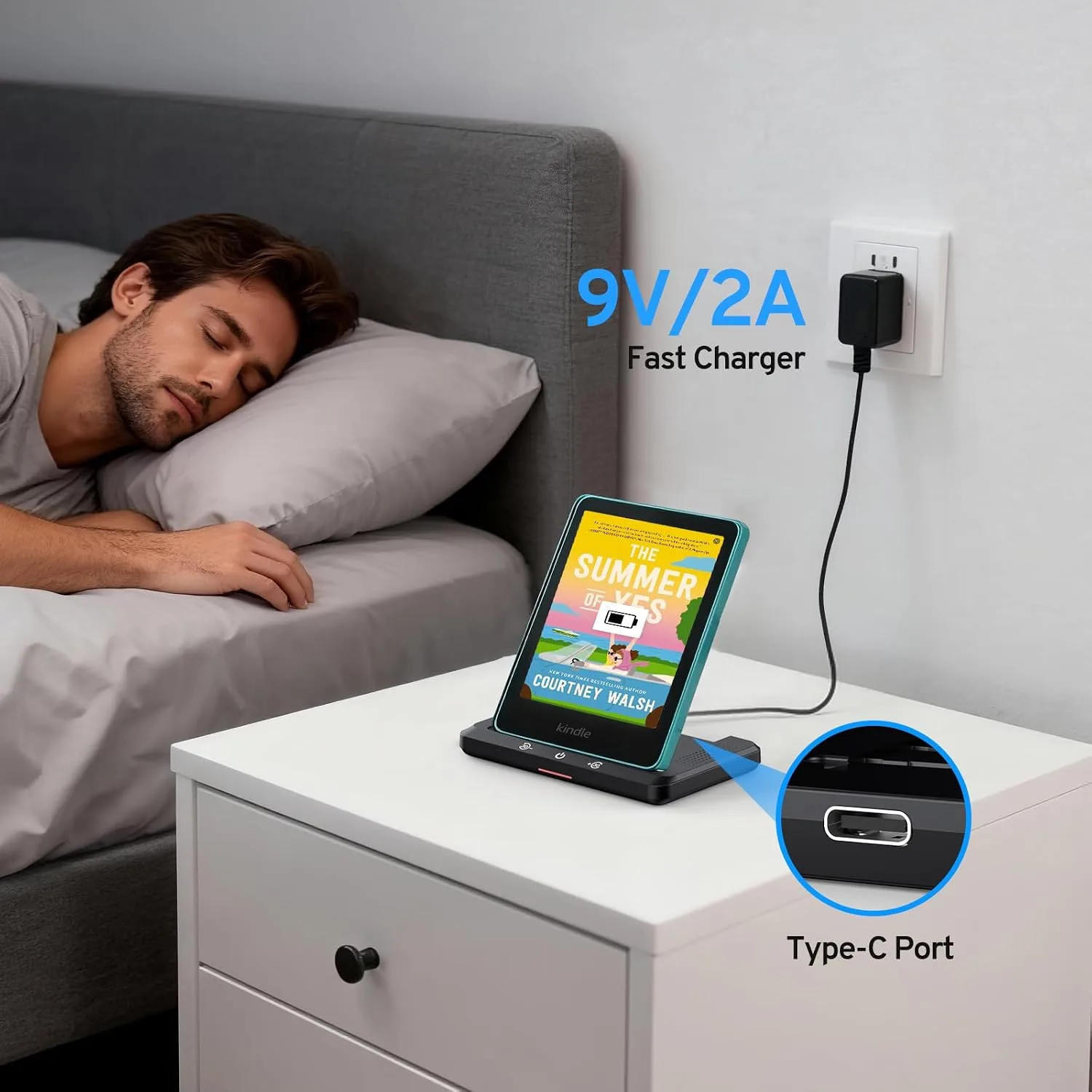 Wireless Charging Dock for iPhone Kindle Signature, Audiobook Speaker
