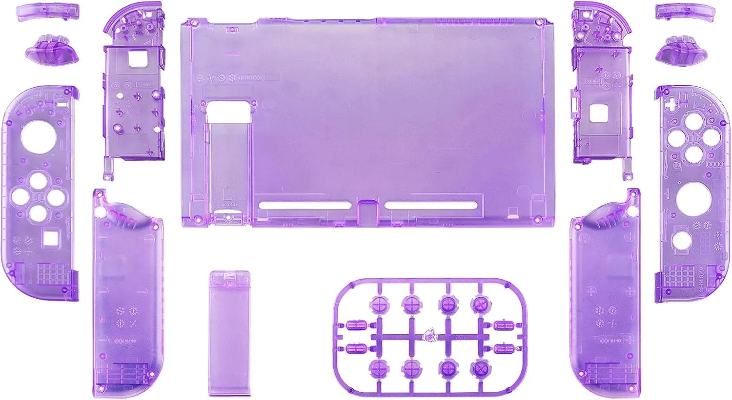 eXtremeRate DIY Replacement Shell Buttons for Nintendo Switch, Back Plate for Switch Console, Housing with Full Set Buttons for Joycon Handheld Controller - Clear Atomic Purple [No Electronics Parts]