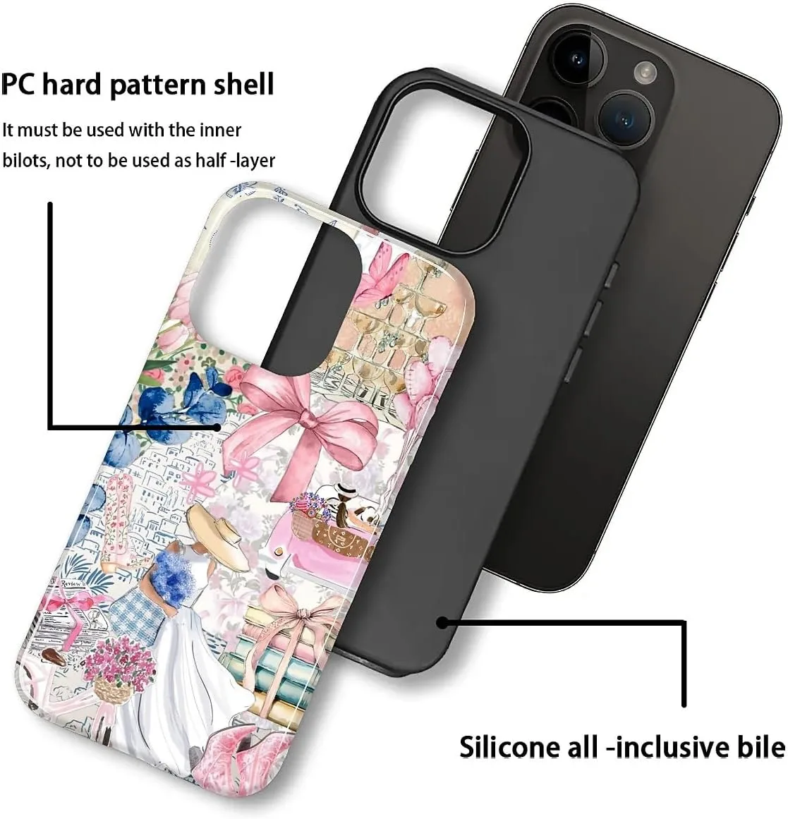 DAIZAG Case for iPhone 11 Pro,Mixed 2 Layer Design Shockproof Soft TPU Ddouble Protection Phone Case for iPhone 11 Pro-Magazine Books Flower Bow Collage