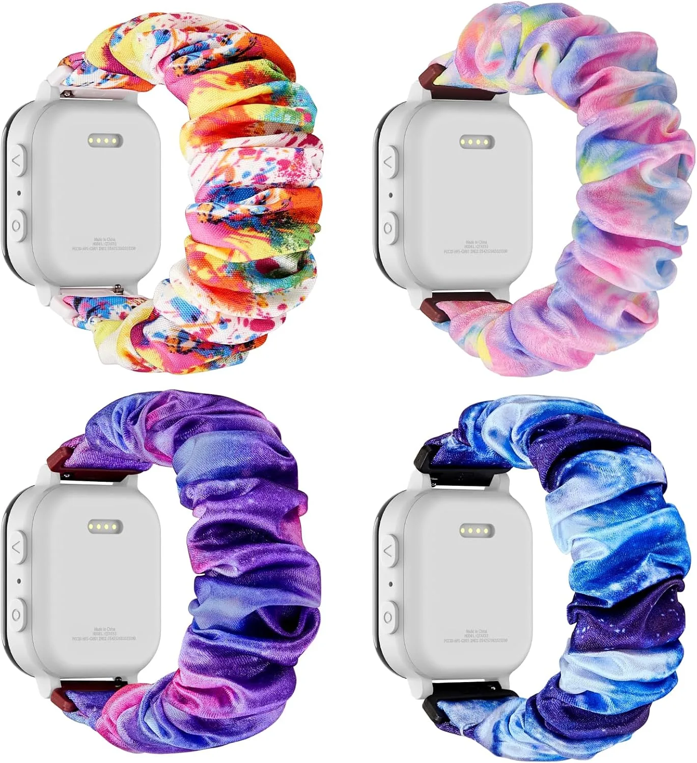 4 Pack Kids Scrunchie Bands Compatible with Gizmo Watch 3 2 1/Gabb Watch 3e 3 2 1/Sync UP Watch/Cosmo Jr Track Watch, 20mm Stretchy Solo Loop Cute Band for Boys & Girls