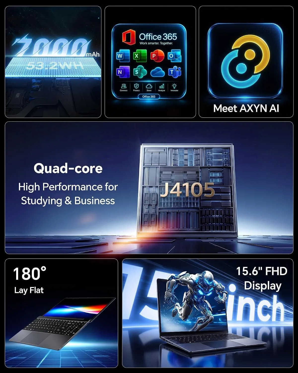 15.6'' AI Laptop with Office 365, 12GB RAM 256GB SSD