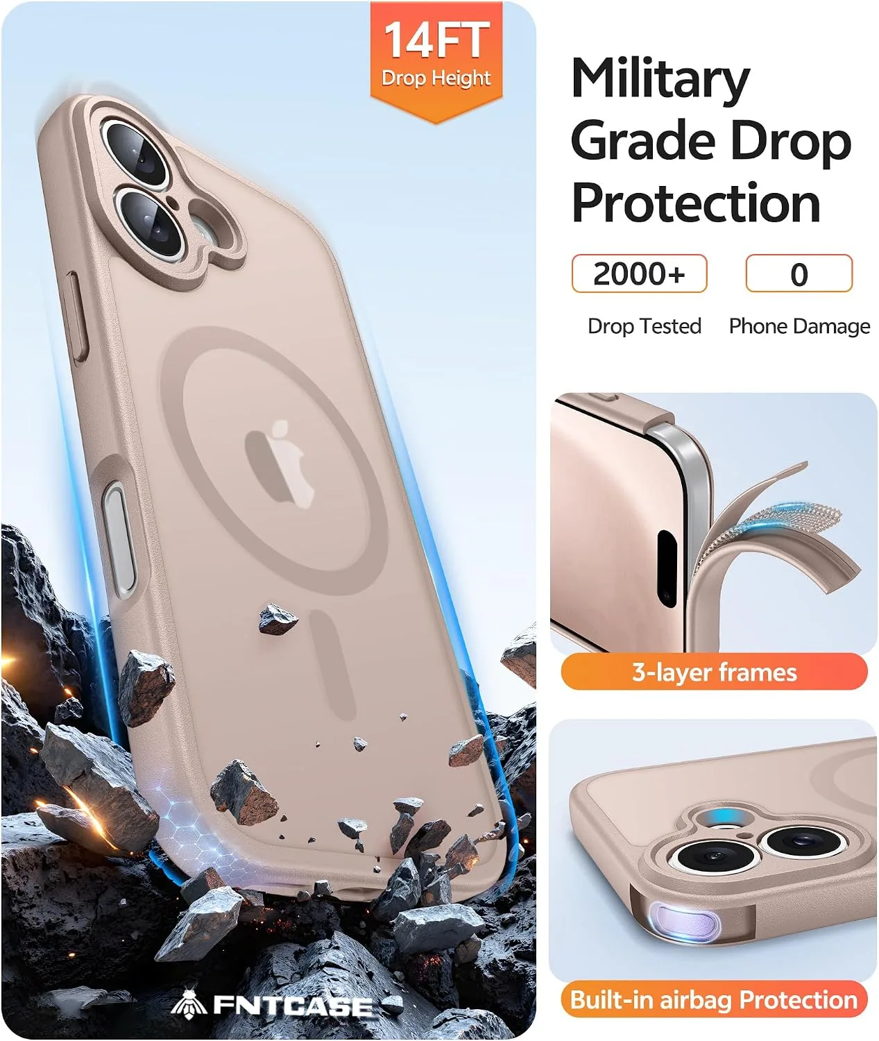 FNTCASE for iPhone 16 Case, Fit for Magsafe, Desert Gold