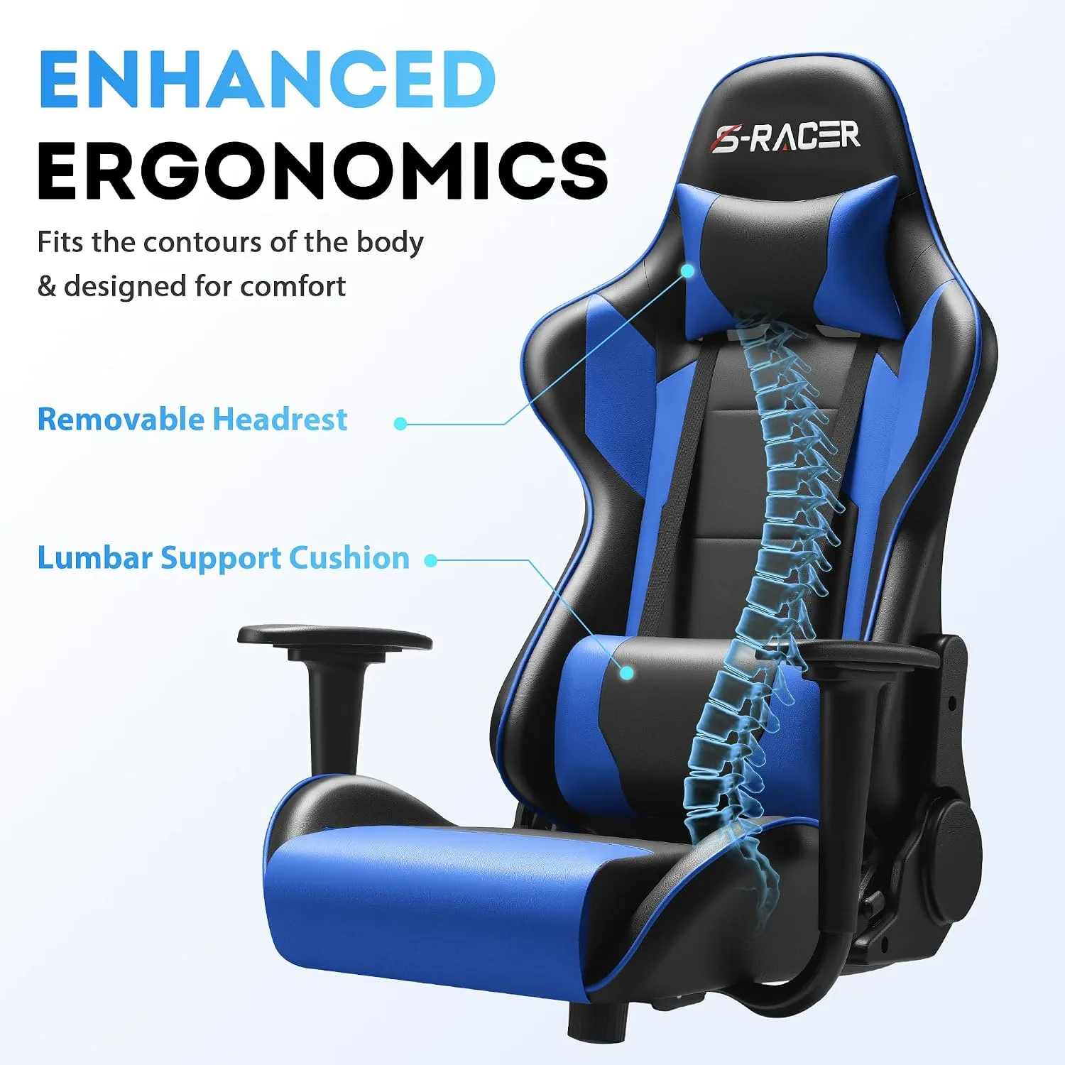 Homall Gaming Chair, Office Chair High Back Computer Chair Leather Desk Chair Racing Executive Ergonomic Adjustable Swivel Task Chair with Headrest and Lumbar Support(Blue)