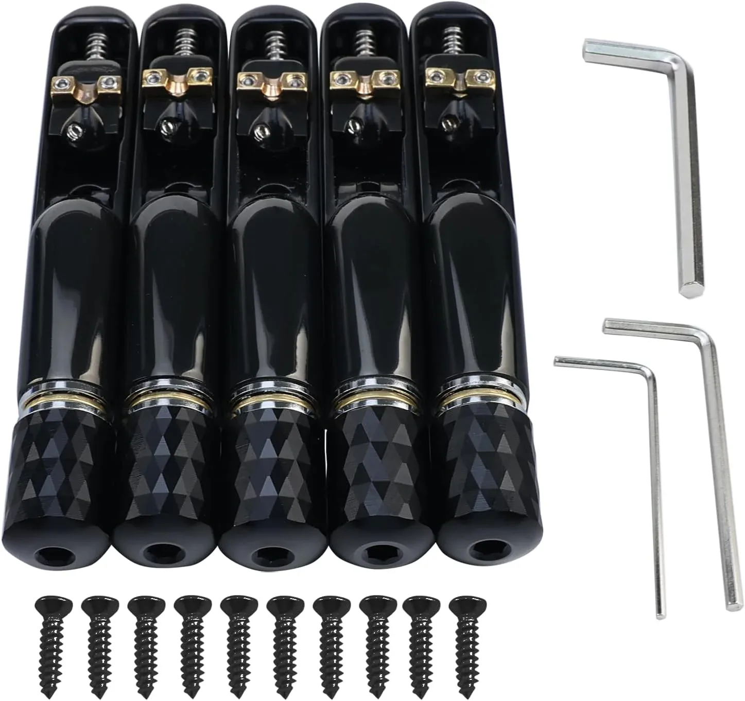 OVSAL Pack of 5 Individual Single Tubular Fixed Bridge 5 String Electric Bass Bridge for Headless 5-string Bass Replacement Parts（Conductive Black）