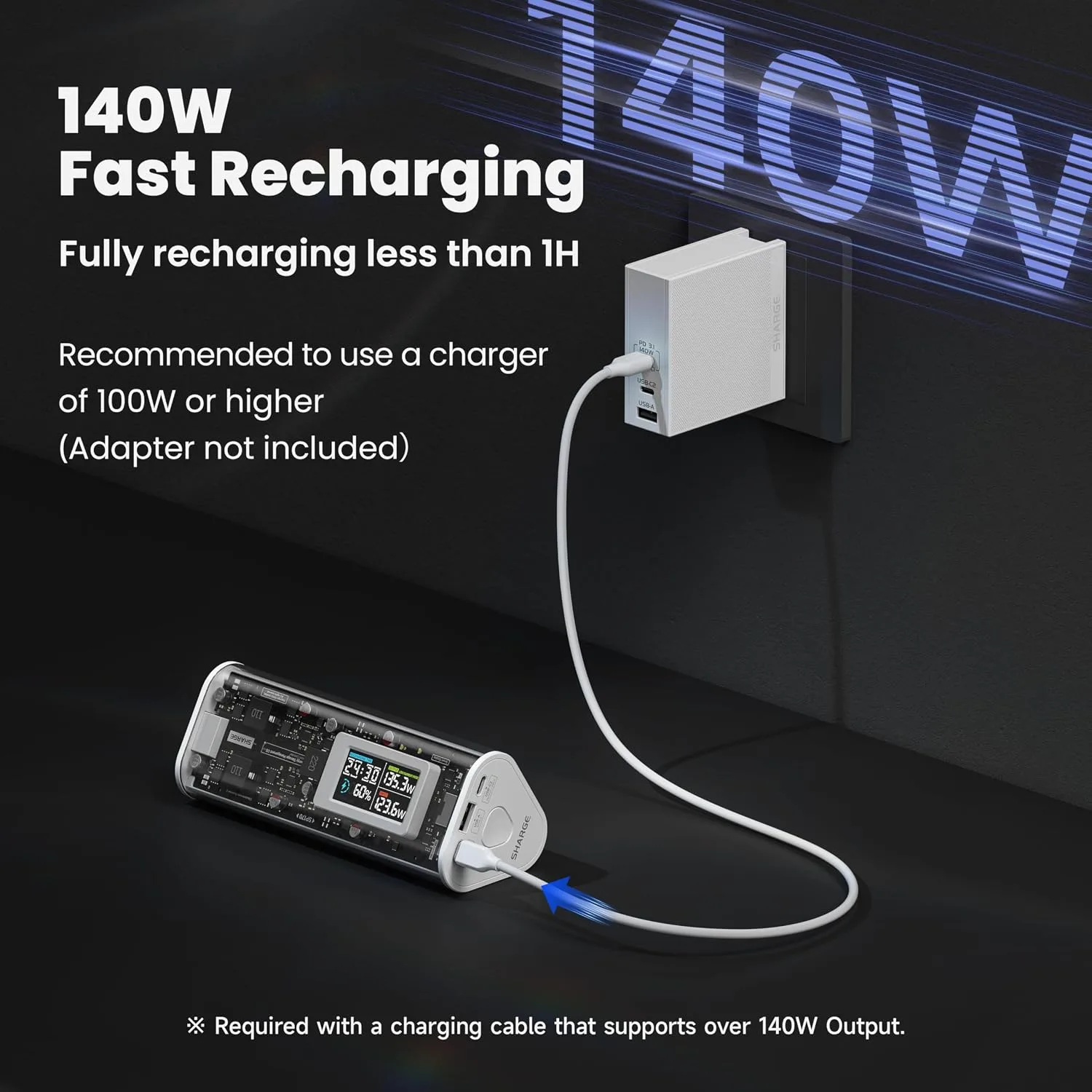 SHARGEEK 170 Power Bank, 140W Portable Charger 24000mAh