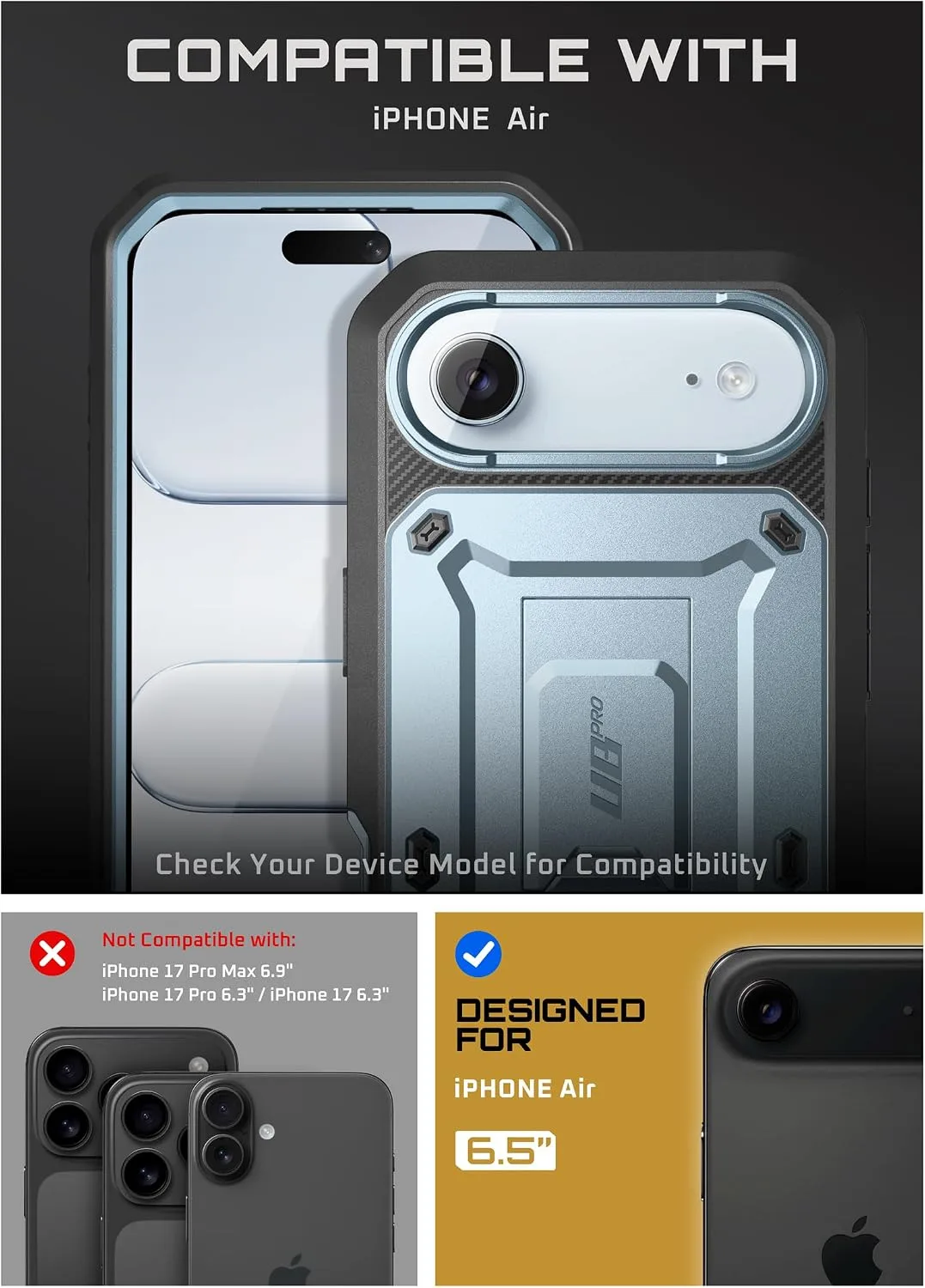 SUPCASE for iPhone Air Case with Kickstand & Screen Protector, Arctic