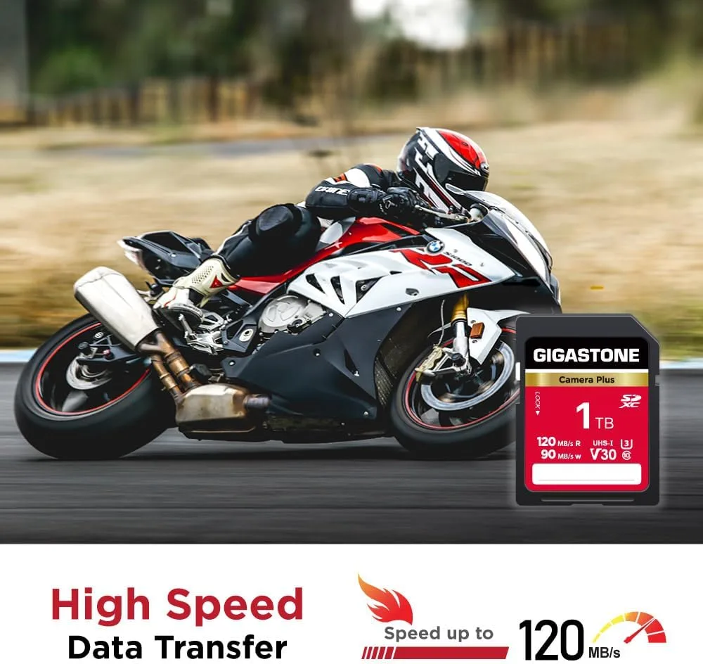 GIGASTONE 1TB SD Card, Camera Plus, Speed Up to 120MB/s, UHS-I V30 SDXC Memory Card High Speed UHD Video Compatible with Kodak Olympus Digital Camera, with 1 Mini case