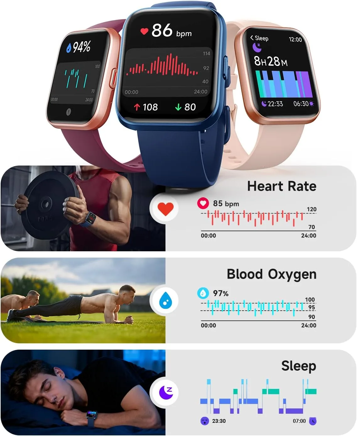 Woneligo Smart Watch for Women, Answer/Make Calls, Alexa Built-in, 1.85" Touch Screen Fitness Tracker for Android & iPhone, Heart Rate/Sleep/SpO2 Monitor Smartwatch,Waterproof (Deep Blue)
