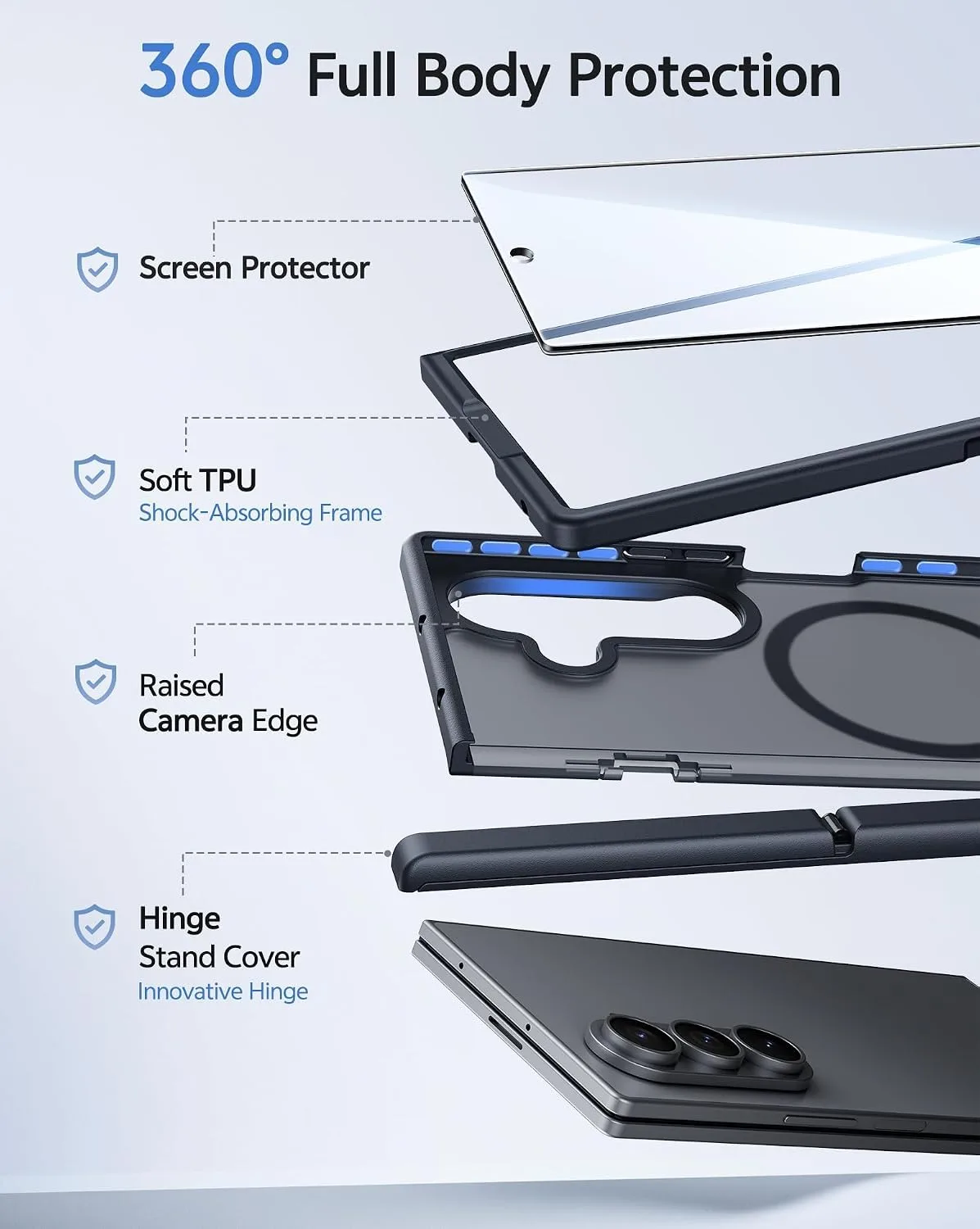 FNTCASE for Galaxy Z Fold 8 Ultra/Z Fold 7 Case Fit for MagSafe Black