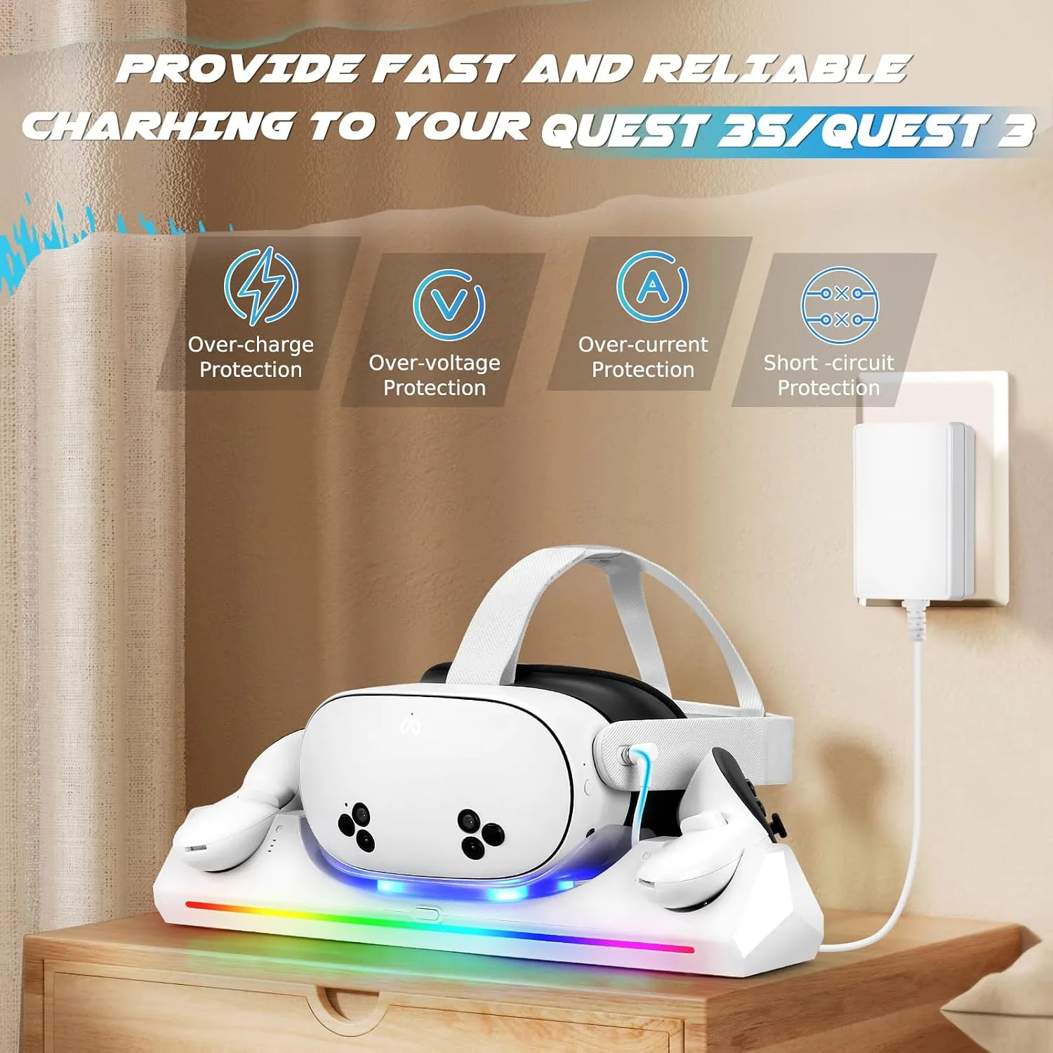 Charging Dock for Meta Quest 3S/3, VR Charging Station for Oculus Quest 3S