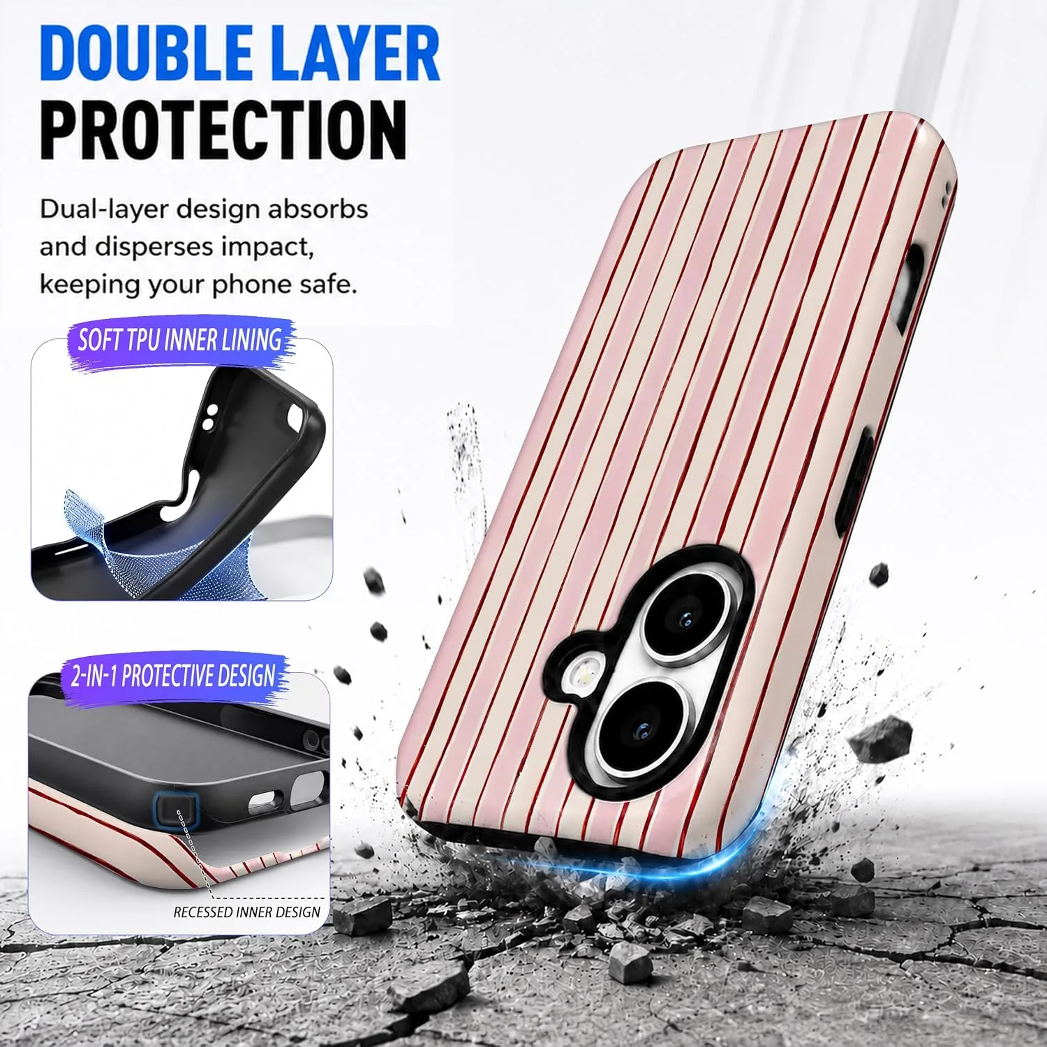 Magnetic for iPhone 16 Phone Case, Cute Pink and White Striped