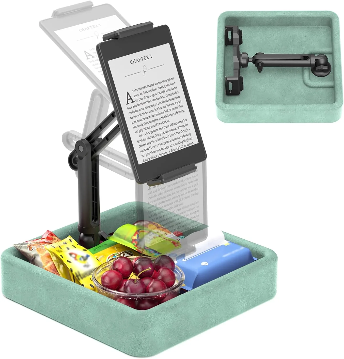 KDD Tablet Pillow Stand - Multi-Angle Adjustable iPad Holder for Lap, Bed and Desk - Foldable Kindle Soft Pad Dock with Storage Tray Compatible with iPad Pro 12.9, Air Mini, Phone, E-Reader
