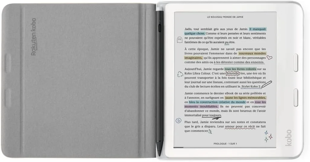 Kobo Libra Colour SleepCover Case | Sand Beige Notebook | Sleep/Wake Technology | Built-in 2-Way Stand | Vegan Leather | Compatible with 7” Kobo Libra Colour eReader