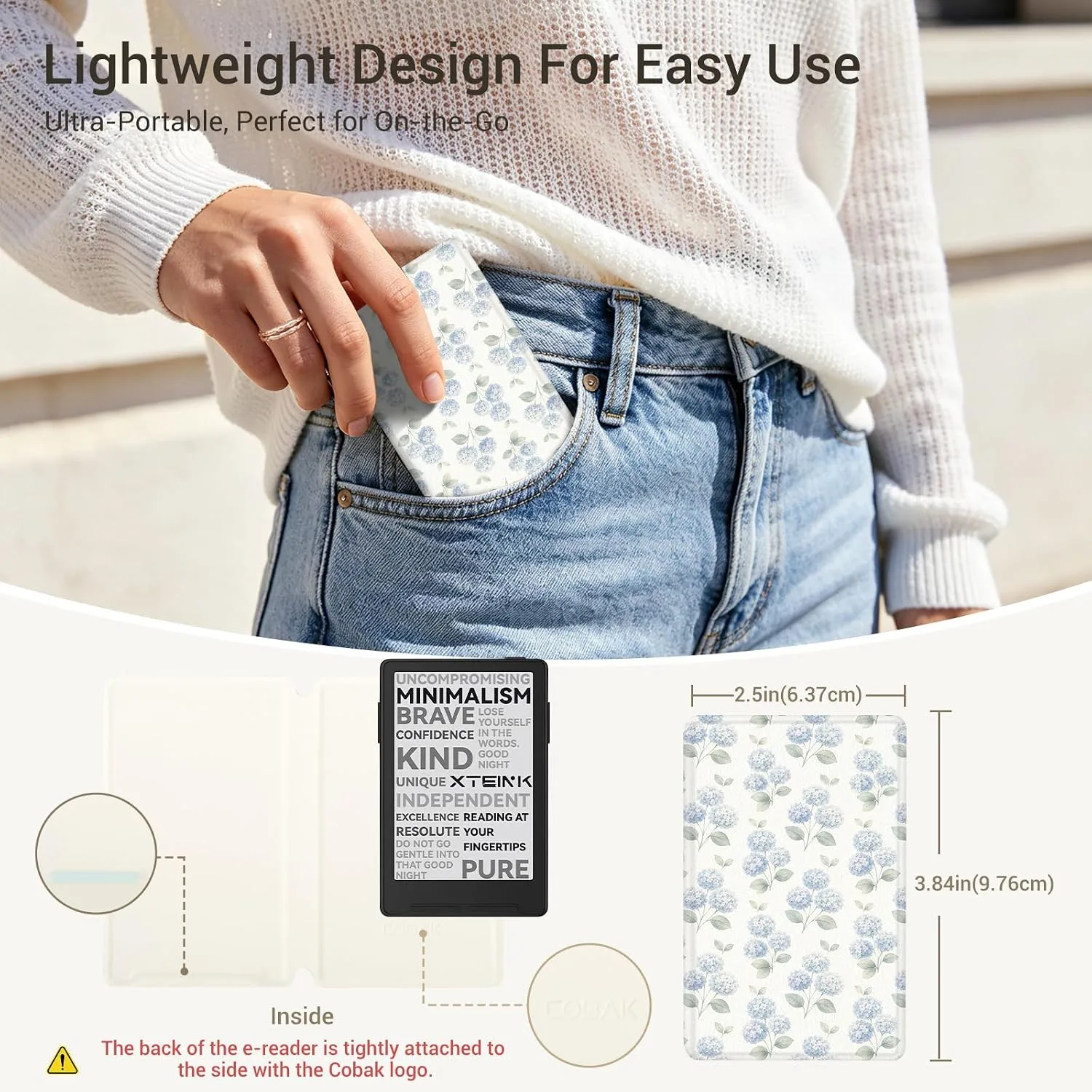 CoBak Magnetic Case for XTEINK X3 eBook Reader, 3.7" Ultra-Lightweight PU Leather Cover(Hydrangea)