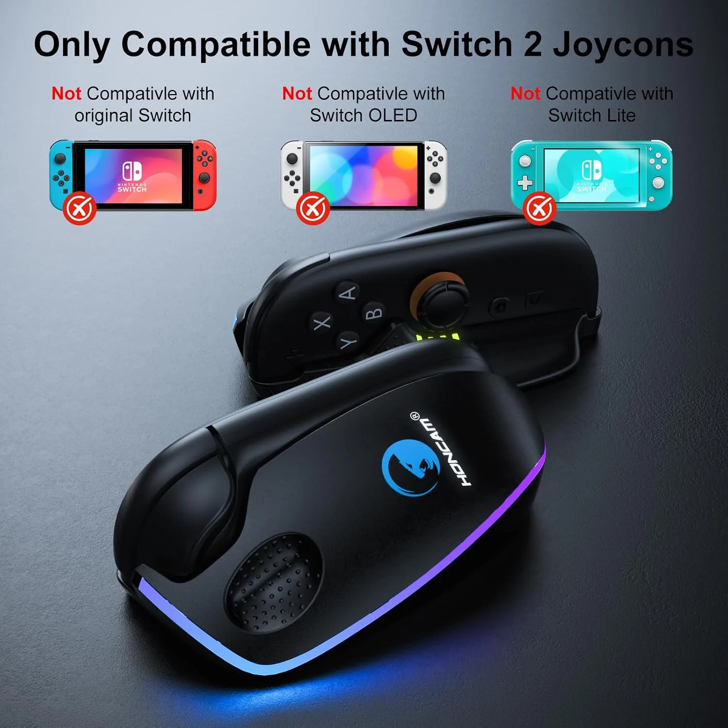 Gaming Mouse Grip for Switch 2 Joycons with 12 RGB Color Lights,2 Pack