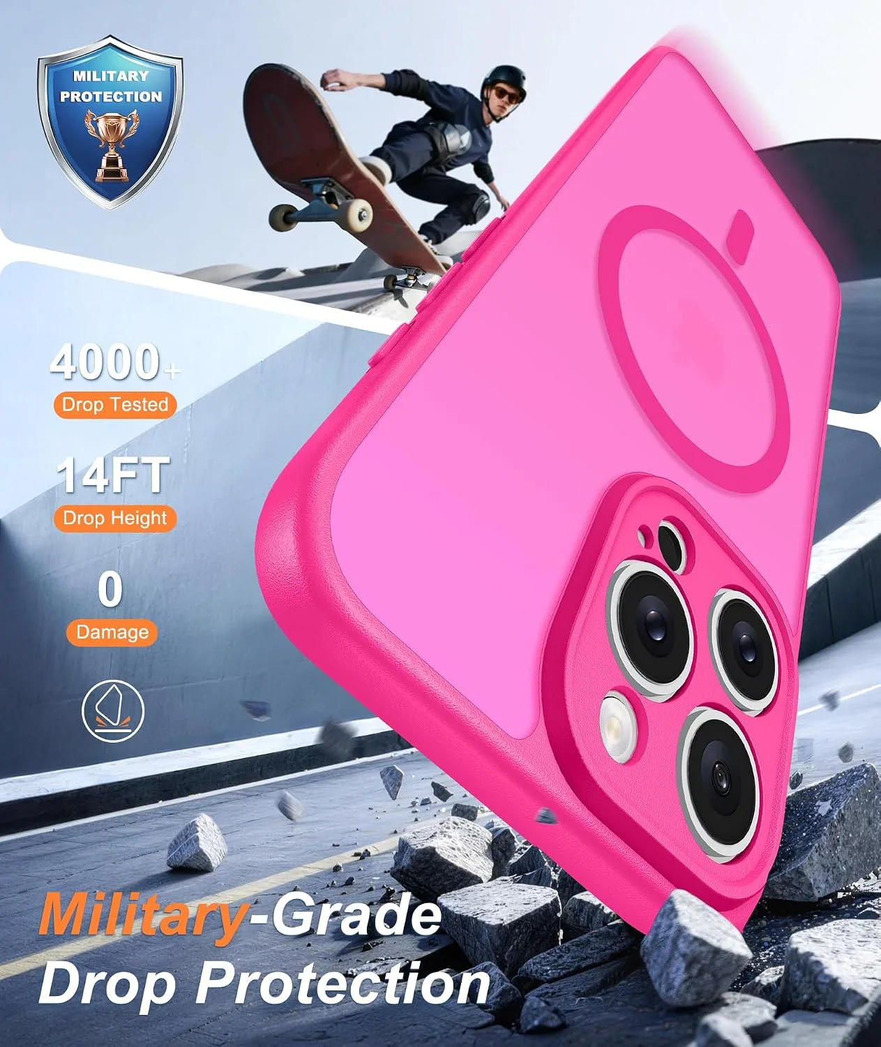 FNTCASE for iPhone 15-Pro Max Case Fit for MagSafe Hot Pink