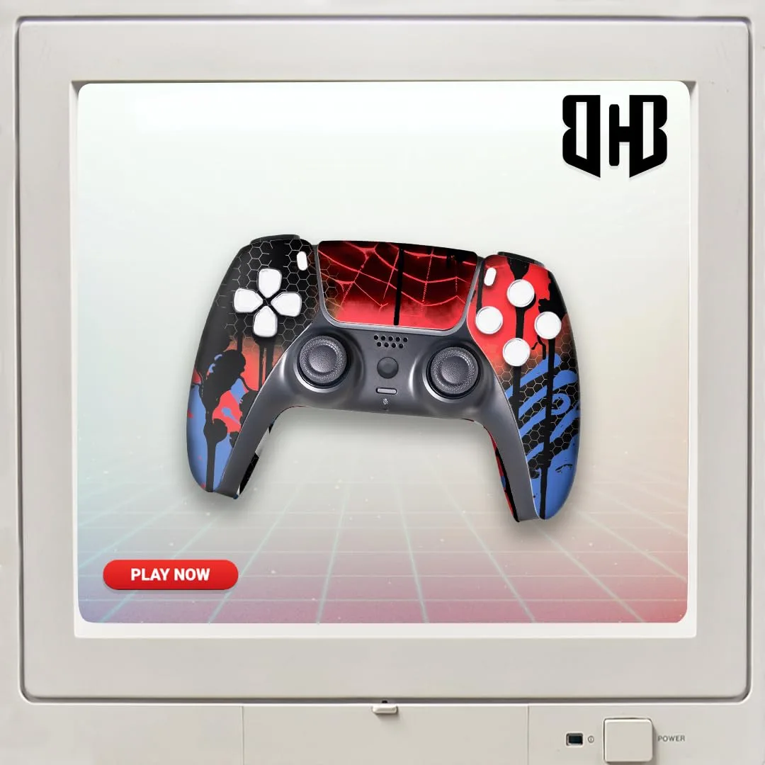 Web Slingeer Custom PS-5 Controller Wireless compatible with Play-Station 5 Console by BCB Controllers | Proudly Customized in USA with Permanent HYDRO-DIP Printing (NOT JUST A SKIN)