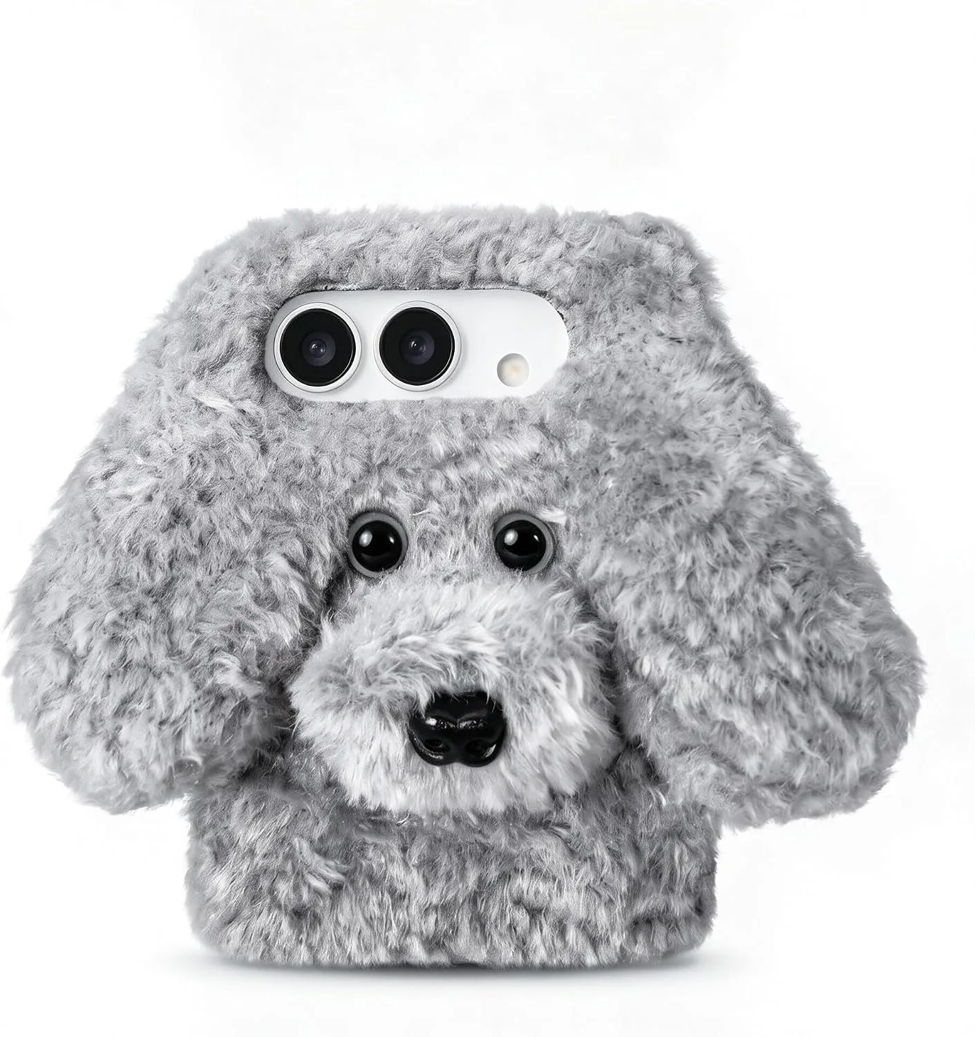 Losin for iPhone Duo Plush Furry Dog Cartoon Case, Gray
