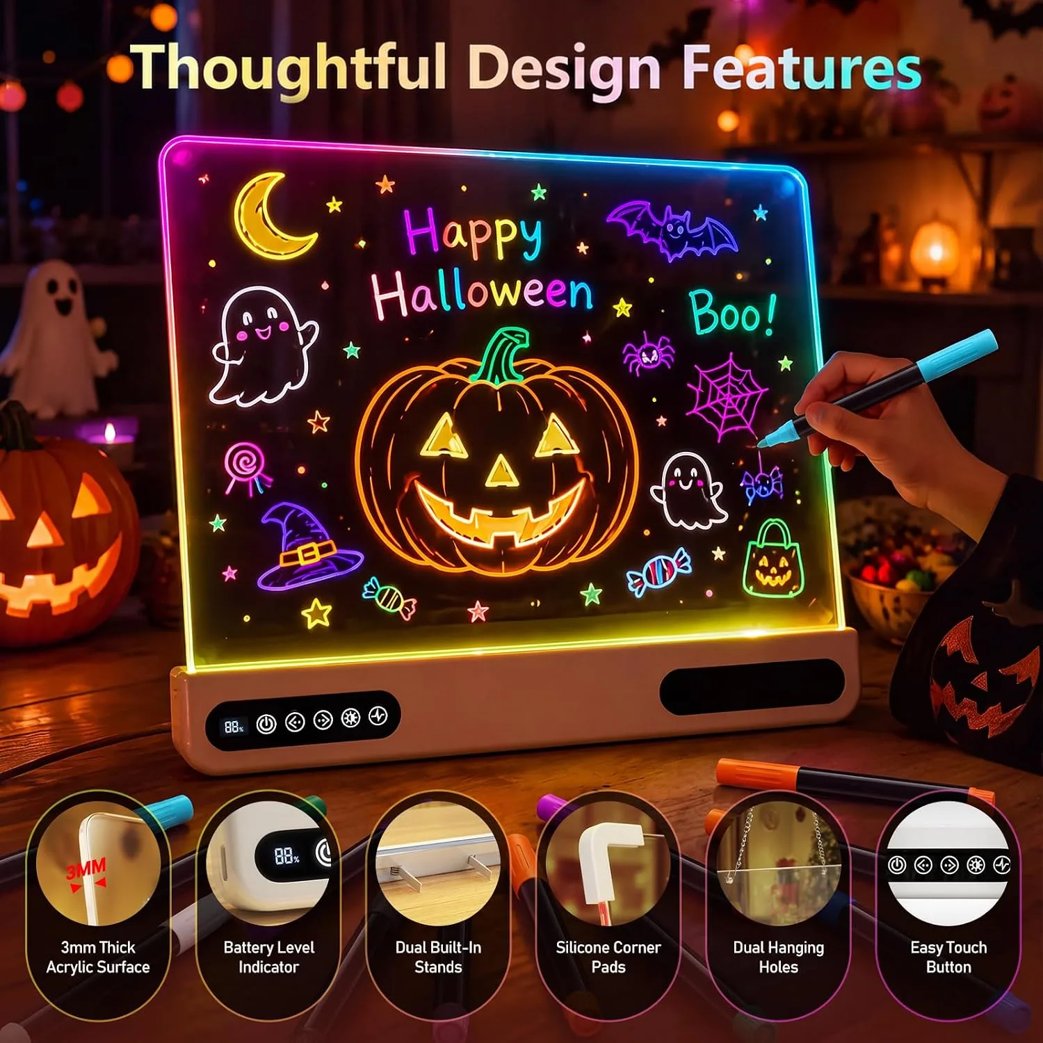 LED Drawing Board for Kids, 16" Light Up Doodle Board with 7 Colors & 10 Light Modes, Rechargeable Drawing Tablet Including 12 Markers & Tracing Cards, Birthday Christmas Gift for Boys and Girls
