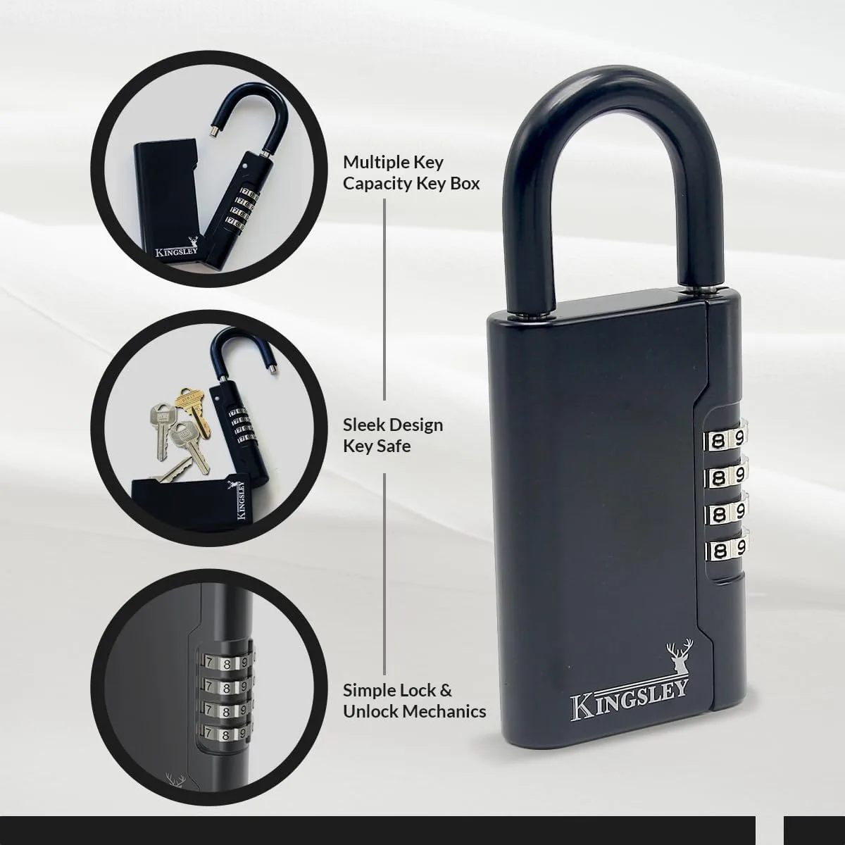 Kingsley Guard-a-Key Black Realtor's Lockbox Portable Resettable Hanging Key Safe Combination Lock Box for House Keys, Realtors, Vacation Rentals, Black
