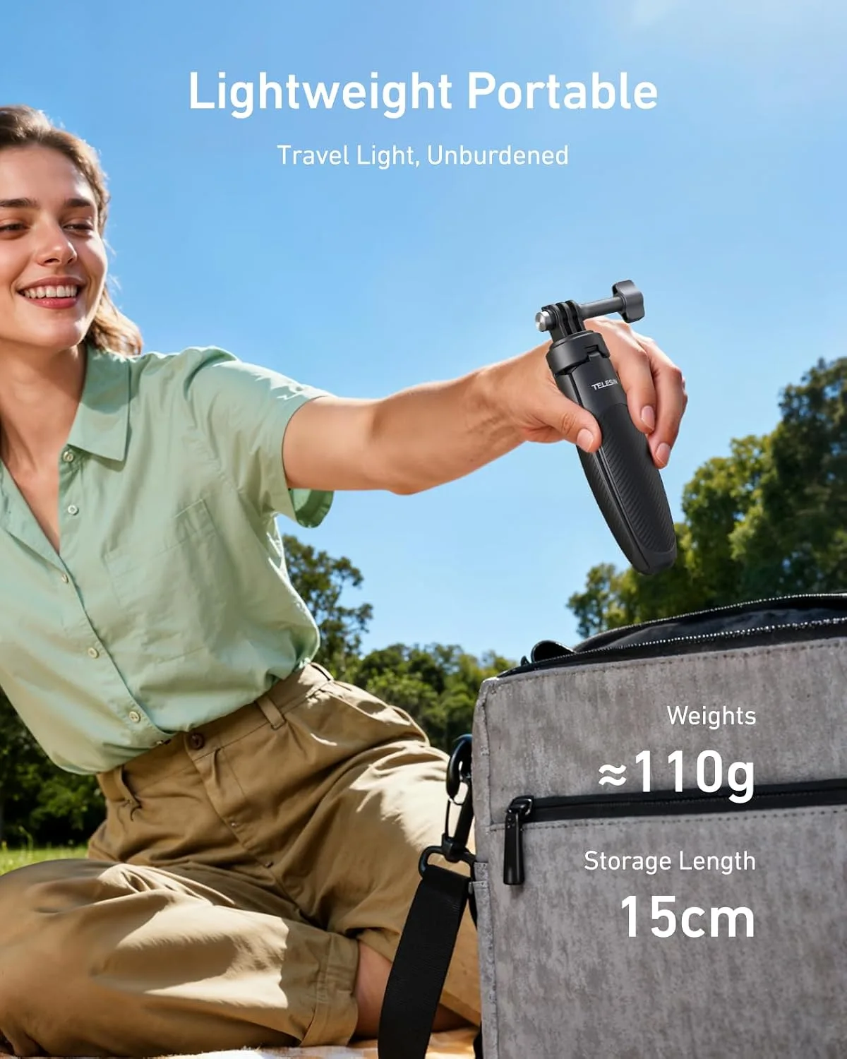 TELESIN 15.7" Mini Selfie Stick Tripod for DJI GoPro Insta360 Action Camera
