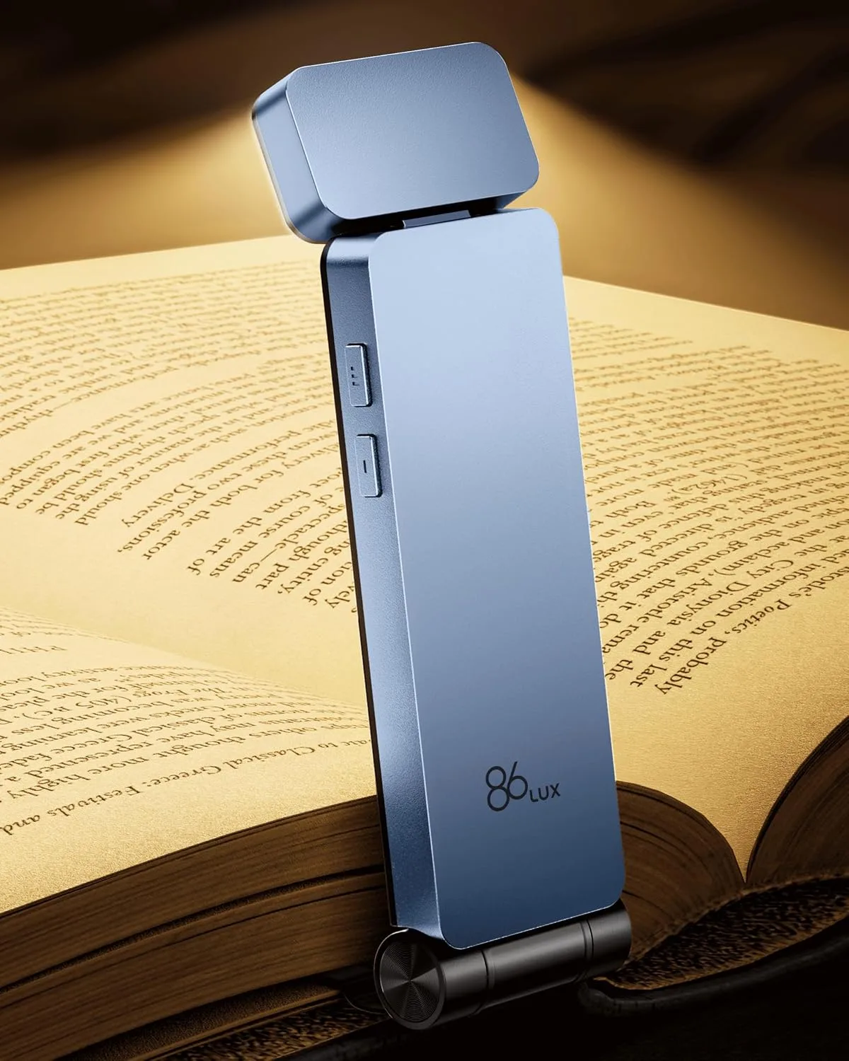 86lux Book Light, Rechargeable Clip-On LED Reading Light for Bed & Night Use - 3 Color Temperatures with Stepless Dimming, Ultralight Bookmark Design for Kids, Book Lovers, Blue