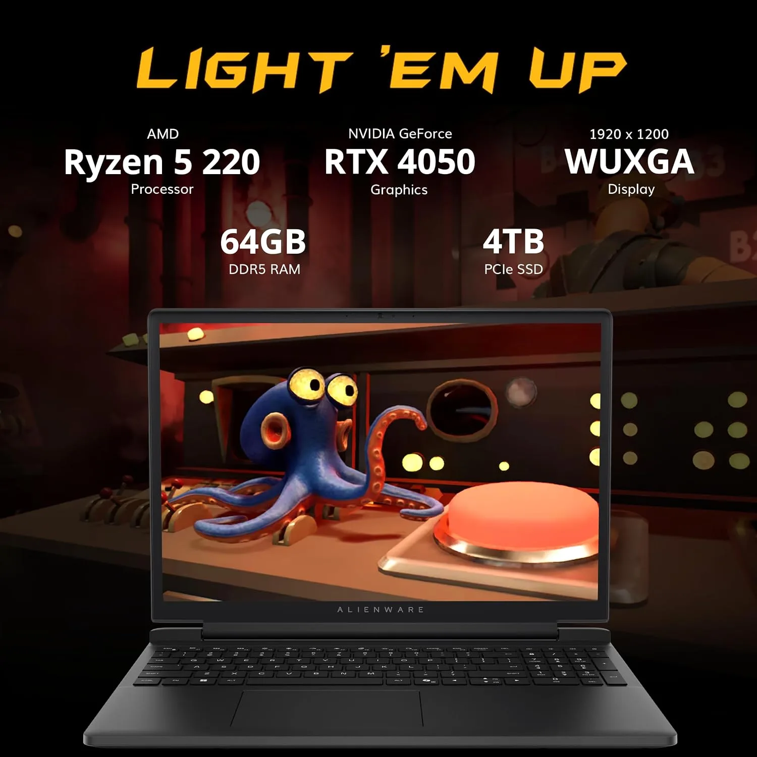 Dell Alienware 15 15.3" WUXGA 165Hz Gaming Laptop, GeForce RTX 4050 6GB GDDR6, AMD Ryzen 5 220, 64GB DDR5, 5TB Storage(4TB SSD+1TB Docking Station Set), Backlit Keyboard, Wi-Fi 6, Win 11 Pro, Black