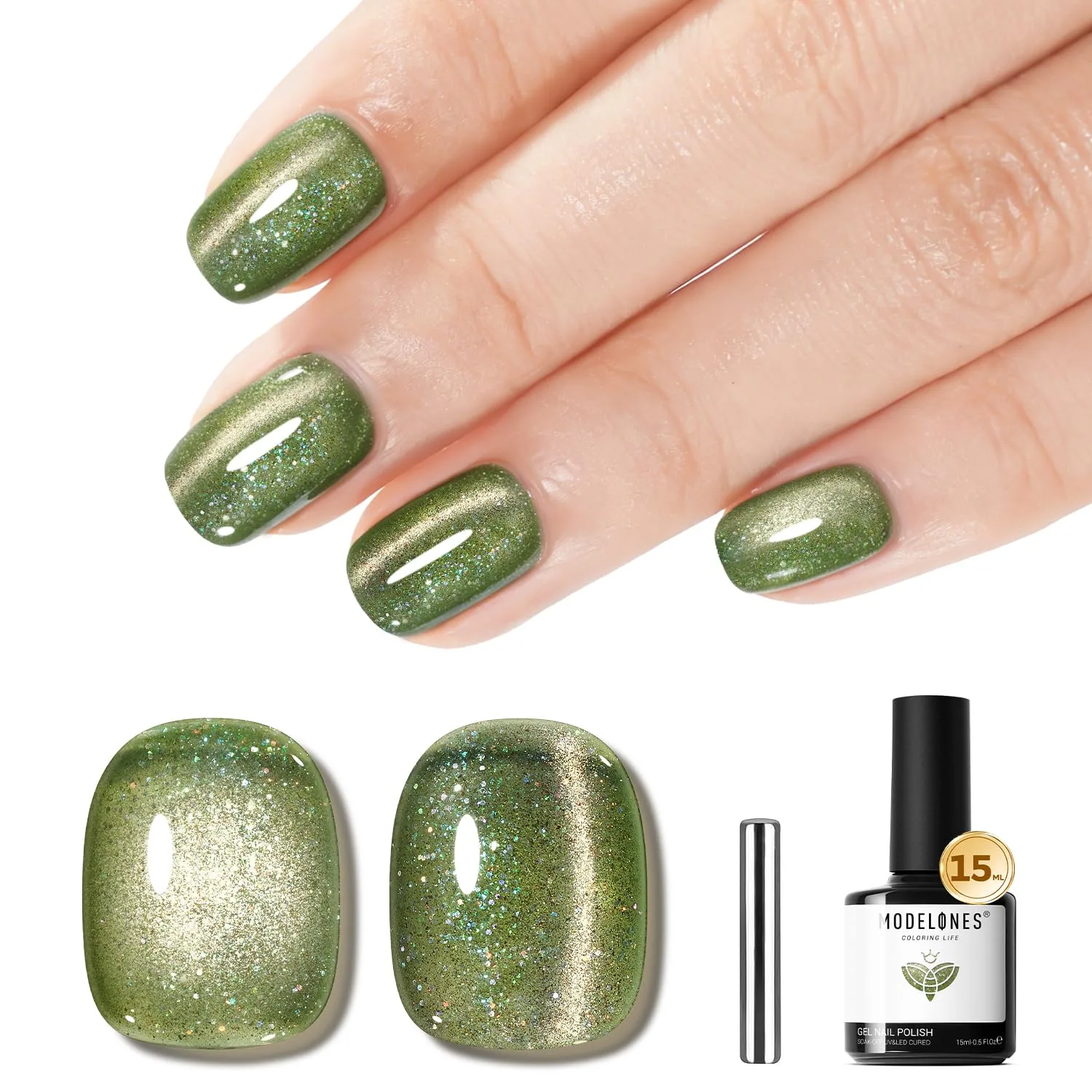 modelones Cat Eye Gel Nail Polish Glitter Green Polish
