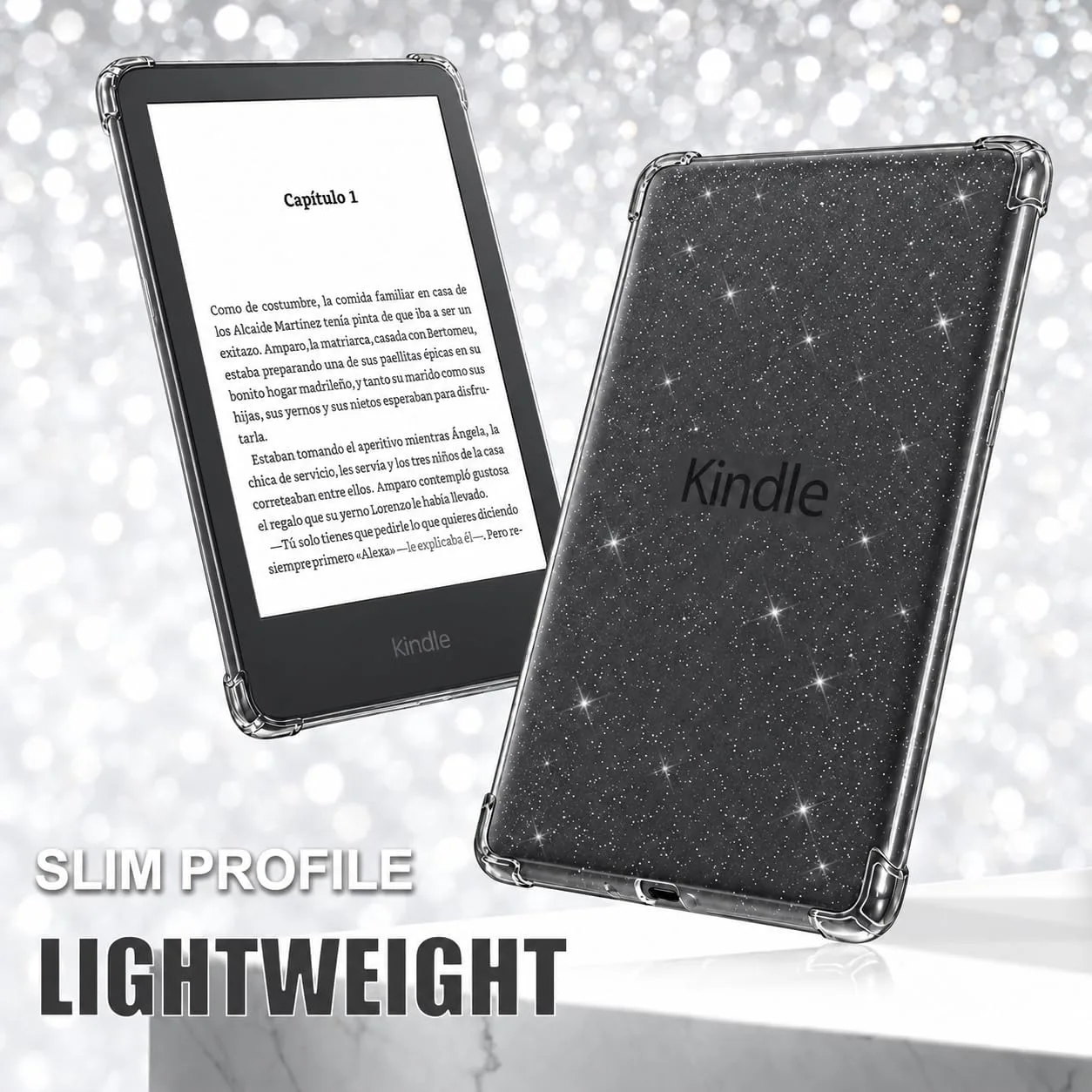 CoBak Clear Case for 6" Kindle Basic 12th Generation 2026, Black-Glitter