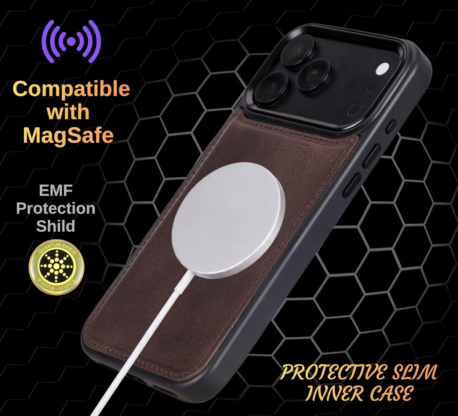 VENOULT Wallet Case for iPhone, Full Grain Genuine Turkish Leather, Magnetic Detachable, RFID 4 Card Slots, Business Style, Compatible with MagSafe (Chocolate, iPhone 17 Pro MAX)