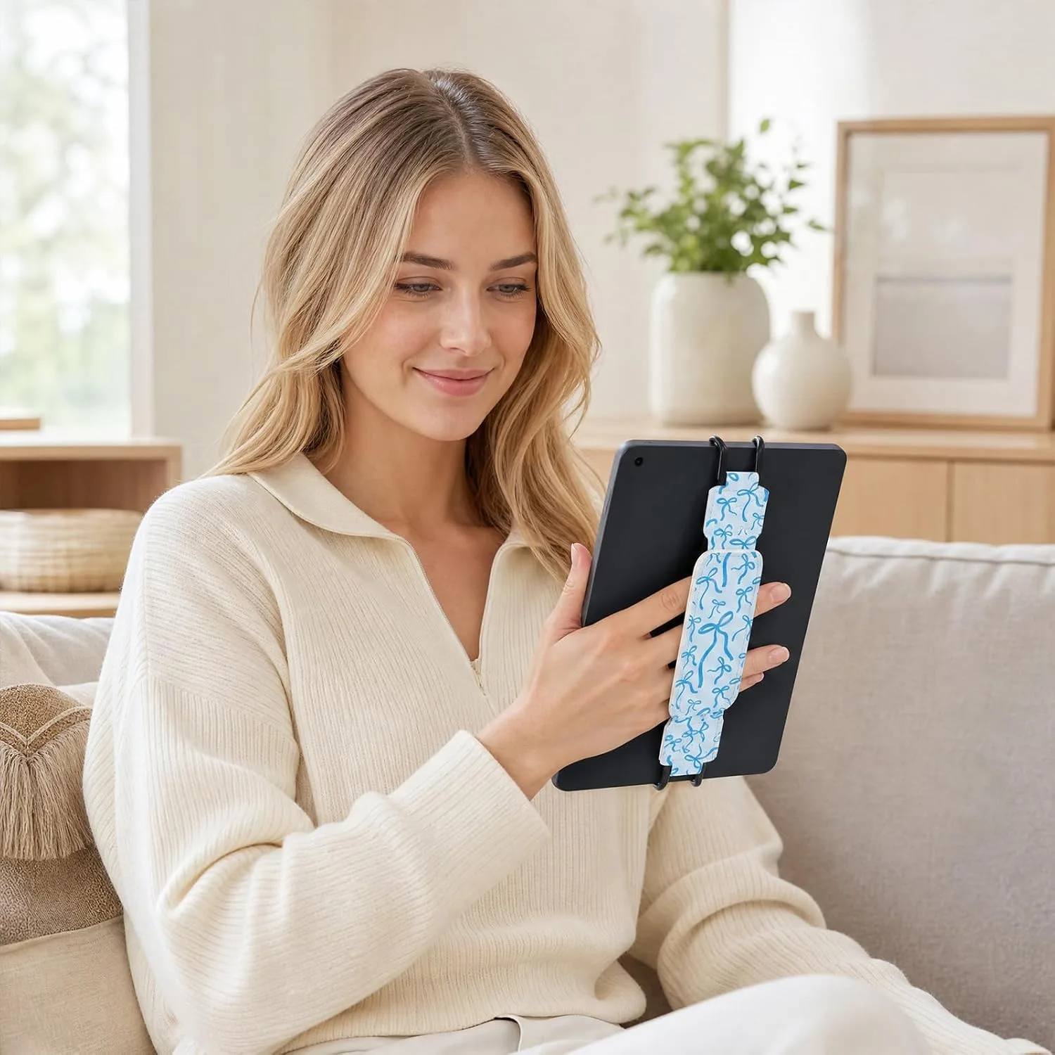 Hand Strap for Kindle Blue Bow Finger Grip