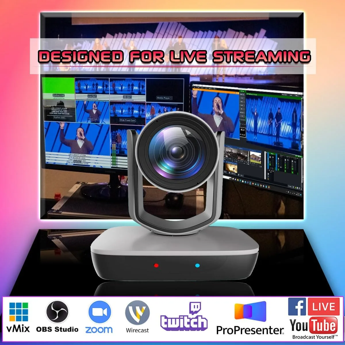 NDI Camera AI Tracking with 20X Zoom 3G-SDI HDMI USB Video, Budget PTZ Camera for Church Worship Live Streaming, PoE IP Livestream Video Camcorder for Video Production(AV-E20-NDI)