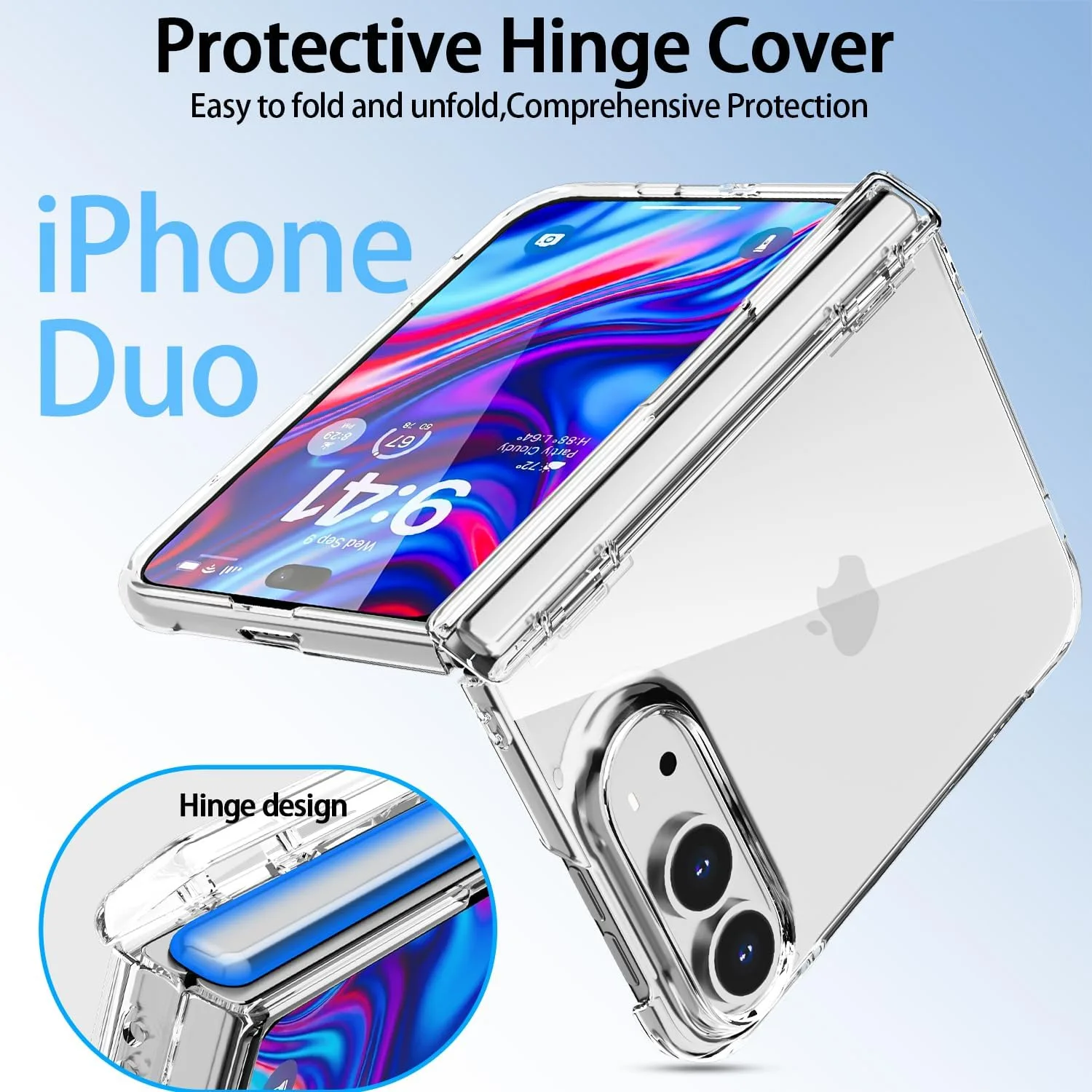 AICase for iPhone Duo Case Clear Slim Fold Cover with Hinge Protection