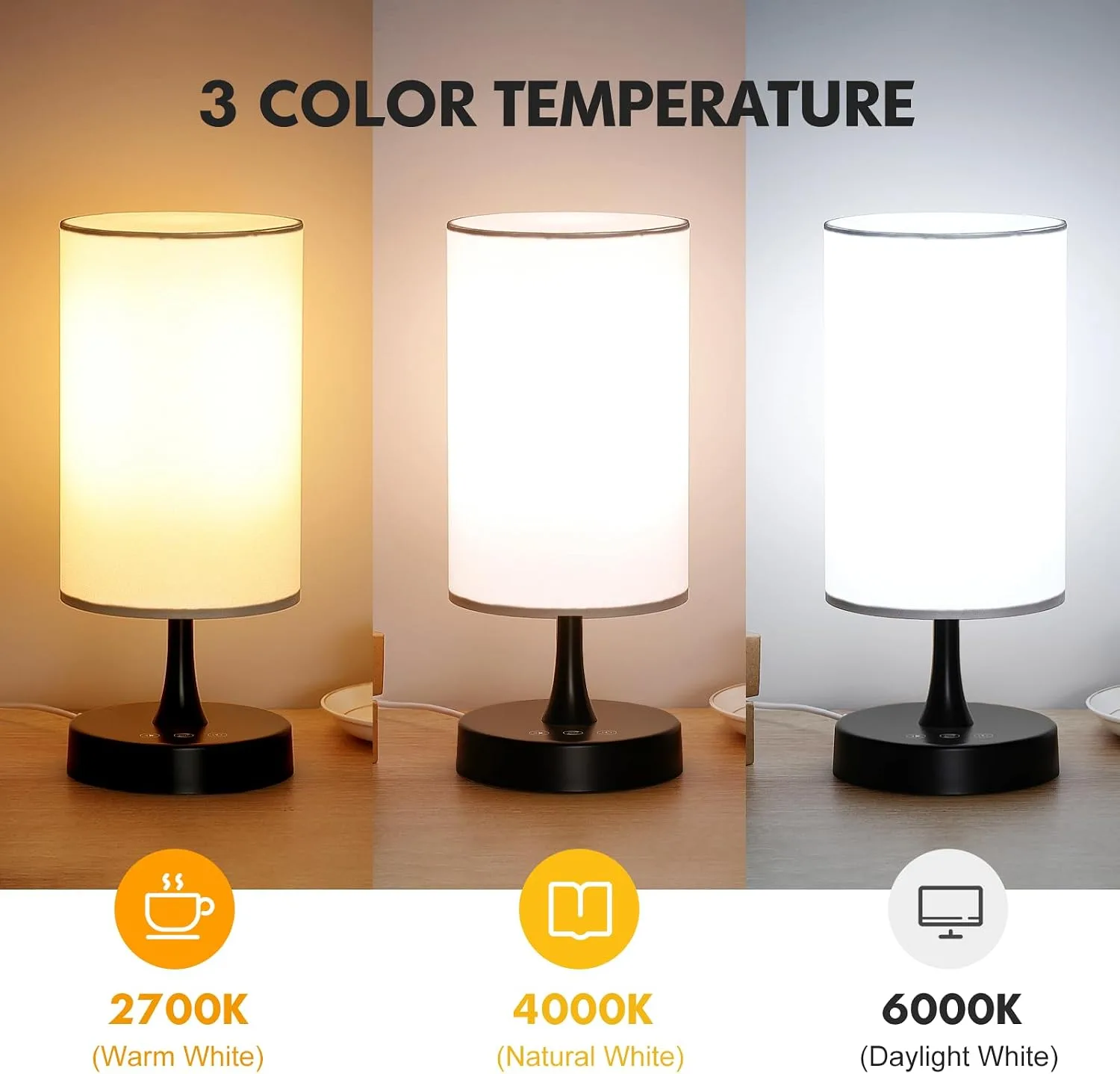 Caromolly Light Therapy Lamp, 10000 Lux Light with Remote Control, 3 Color Temperature & 4 Brightness Level & Timer, Daylight Lamp for Home, Office, Decoration(Black Base White Shade)
