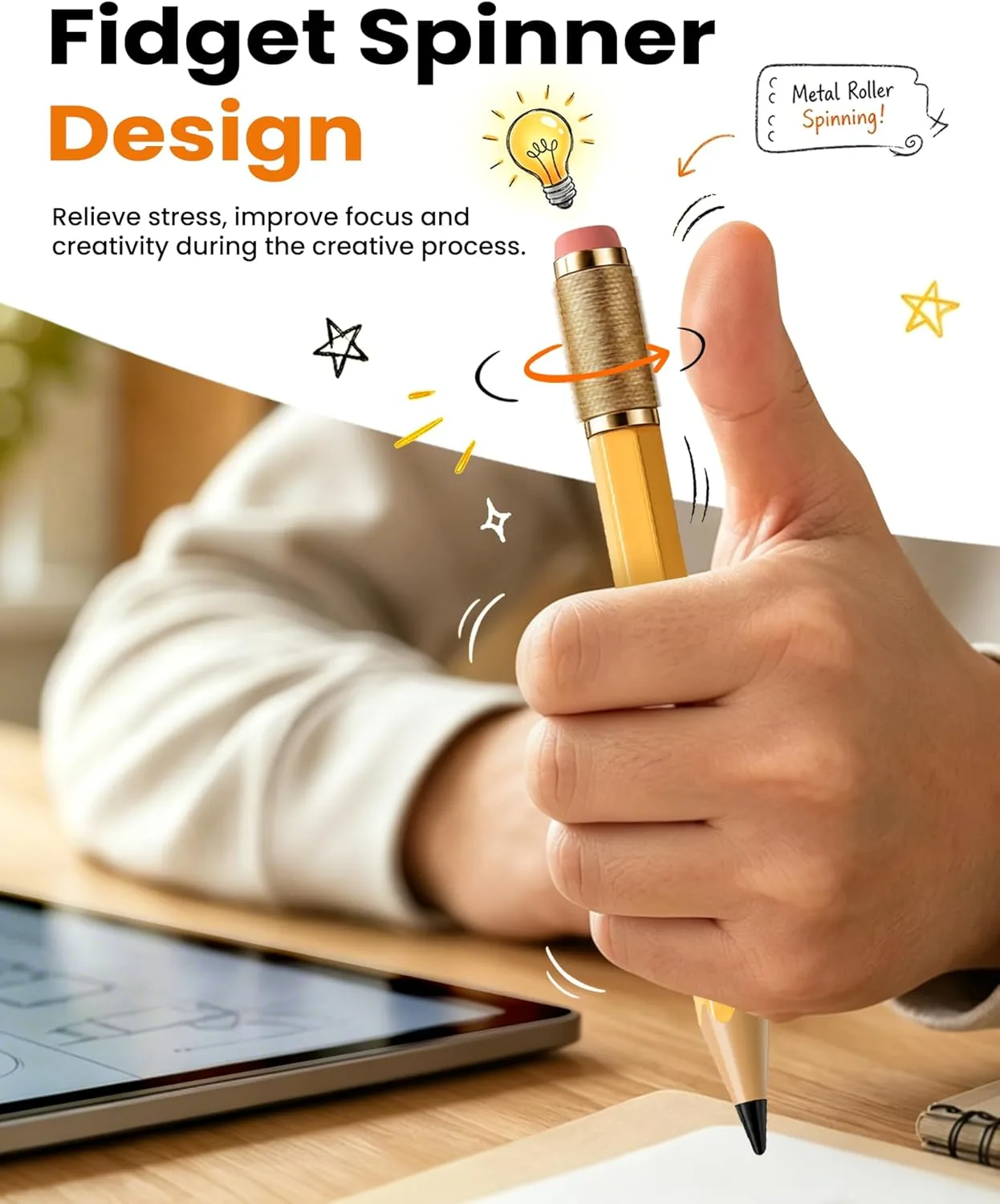 OMOTON Stylus Pen for iPad 2018-2026, SP02 Pencil with Fidget Spinner