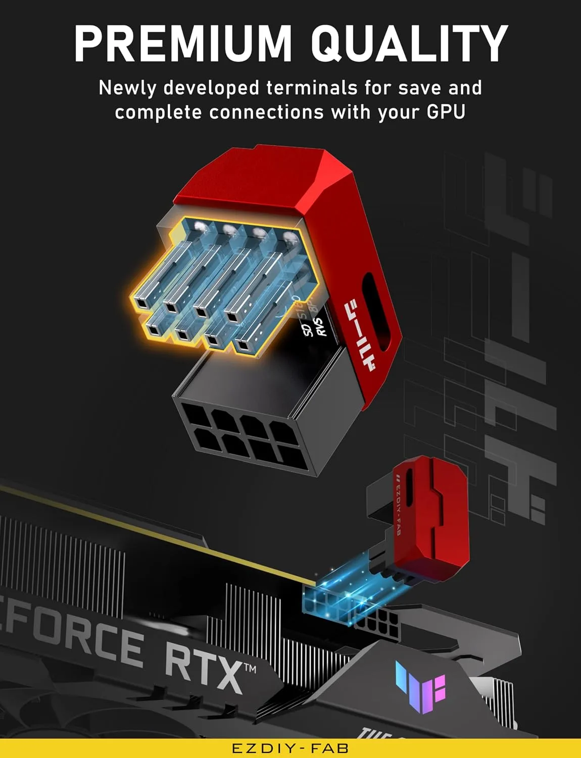 EZDIY-FAB Shield Series 8-Pin PCIe GPU Power Adapter,180-Degree U-Turn Angled Connector, Aluminum Design for Graphics Cards – Standard Type,Red-2 Pack