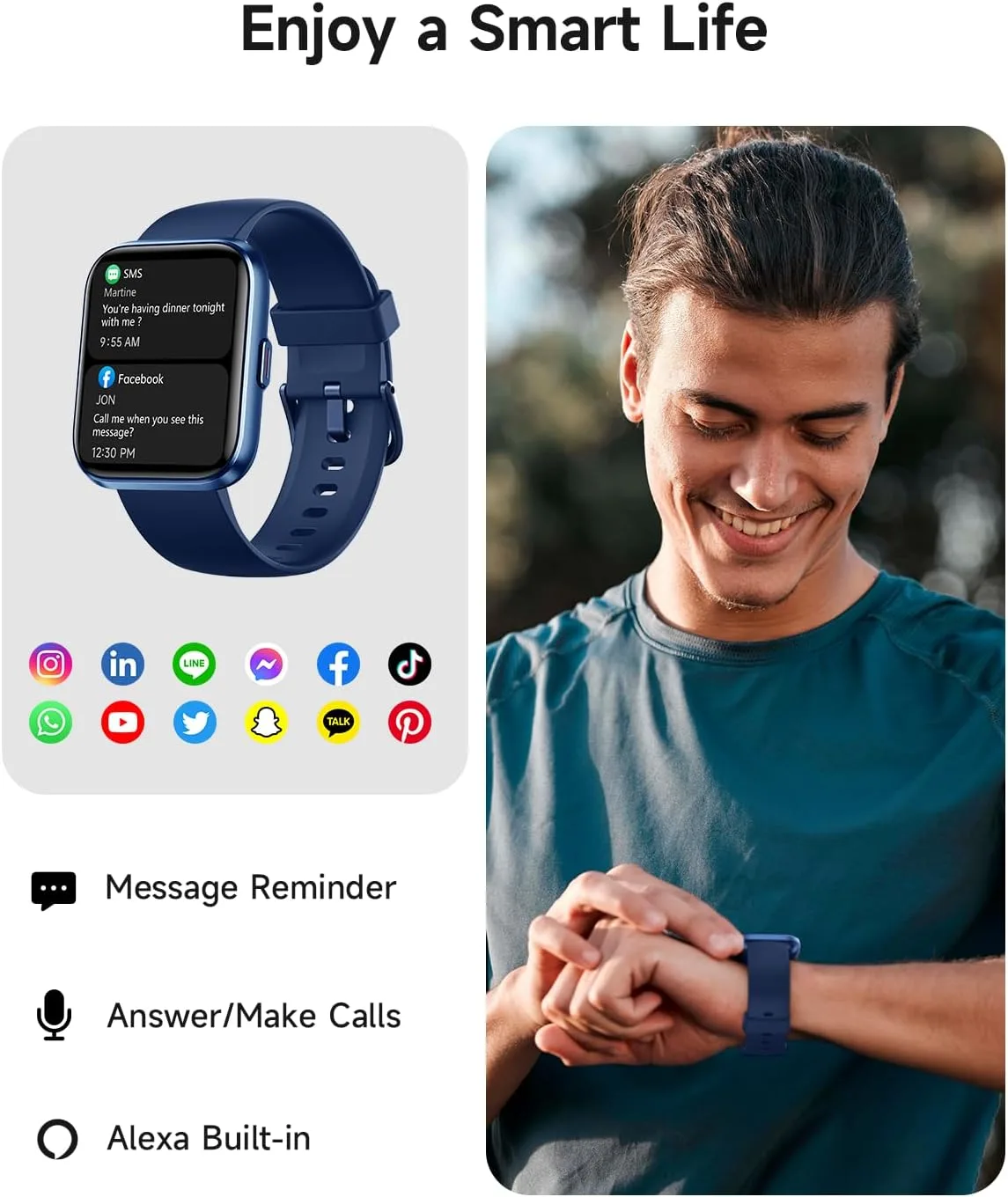 Woneligo Smart Watch for Women, Answer/Make Calls, Alexa Built-in, 1.85" Touch Screen Fitness Tracker for Android & iPhone, Heart Rate/Sleep/SpO2 Monitor Smartwatch,Waterproof (Deep Blue)