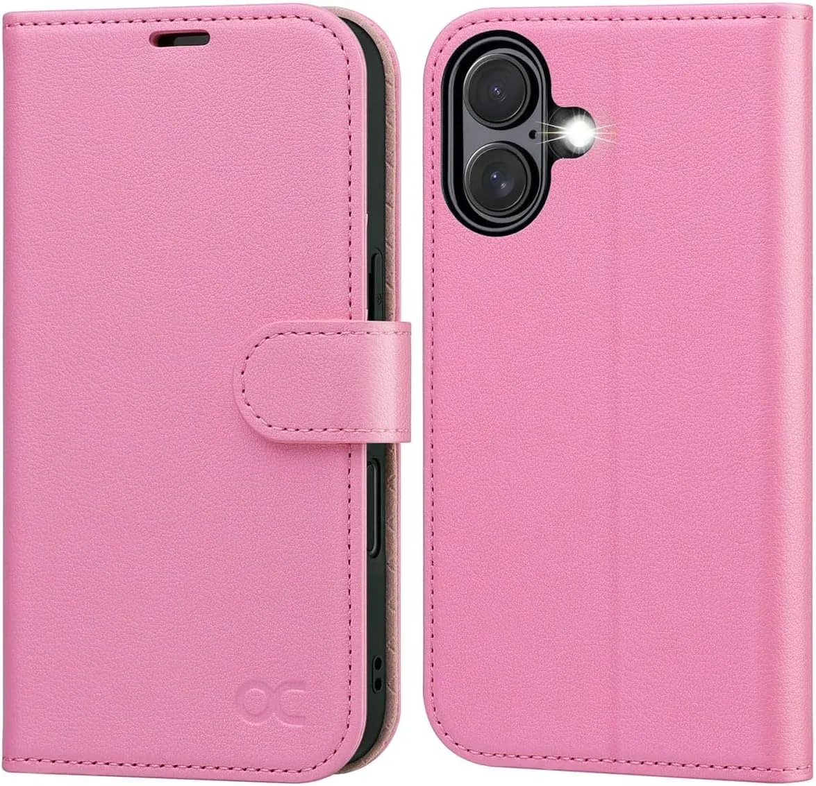 OCASE for iPhone 16 Wallet Case, Card Holder, Pink