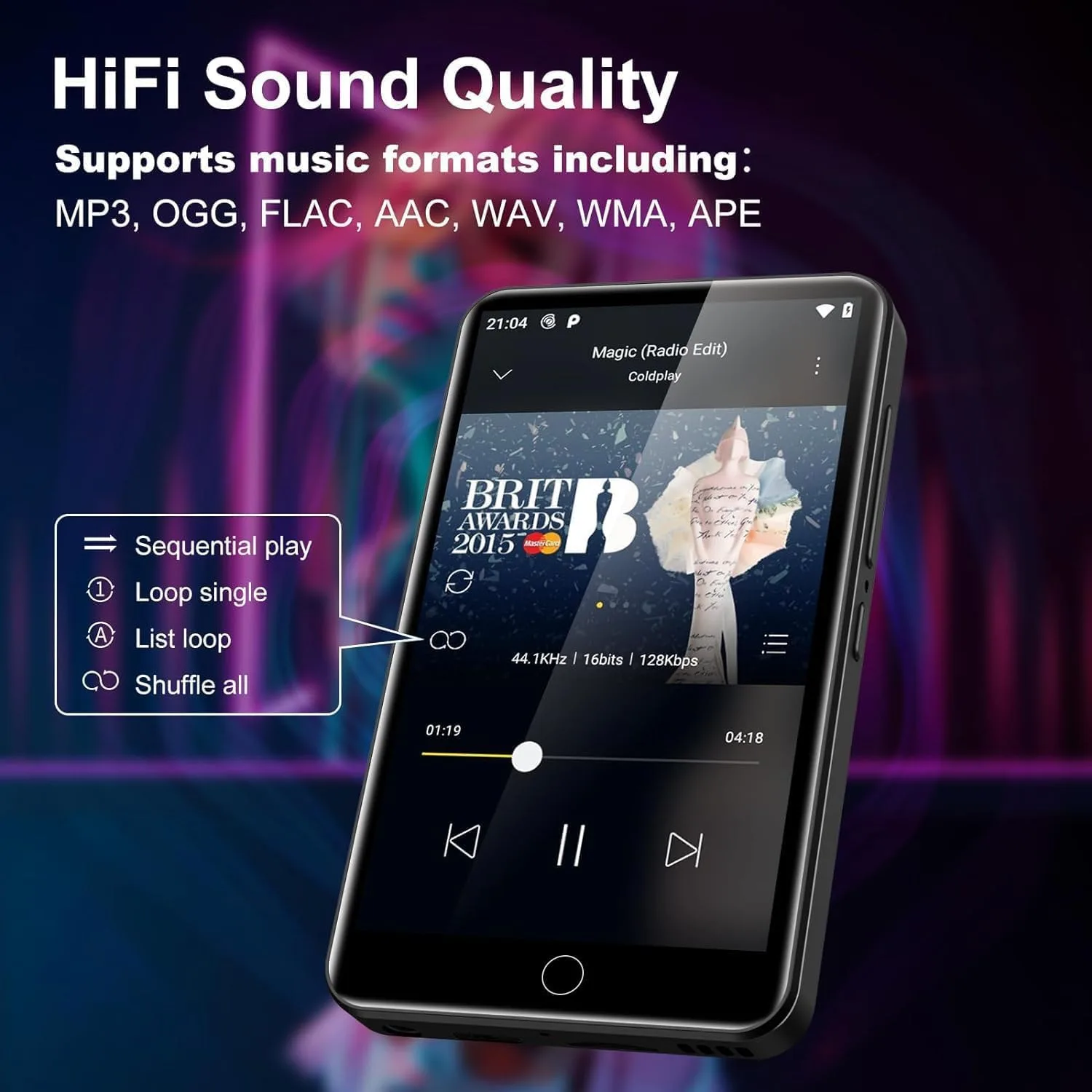 MP3 Player with Bluetooth and WiFi, 32GB Portable Music Player, Hi-Res Lossless Audio MP4 Player, 4.02 Inch HD Touchscreen, Supports Spotify, Amazon Music, Audible