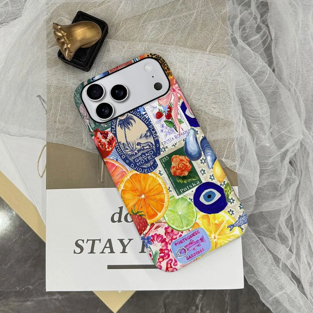 Case Compatible with iPhone 18 Pro Max/iPhone 17 Pro Max,Fall Prevention Hybrid 2-Layer Hard Shell Phone Cover for Girls Boys,Bow European Summer Lemon Collage
