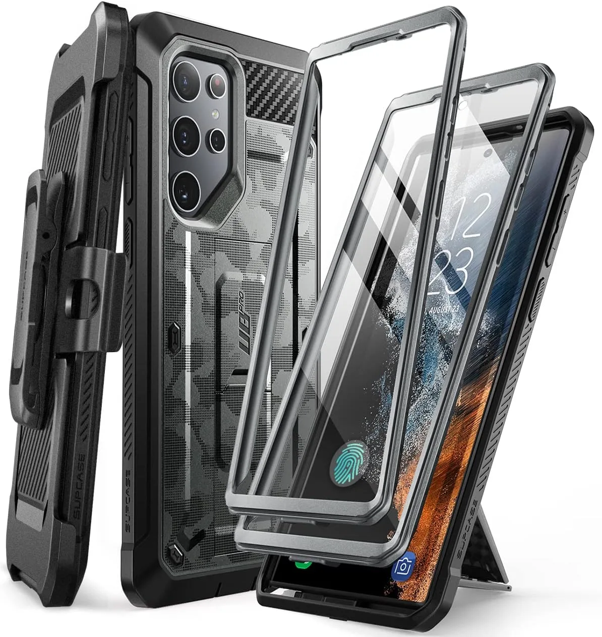 Carcasa Supcase Unicorn Beetle Pro para Samsung Galaxy S22 Ultra Gris Camuflado con protector de pantalla