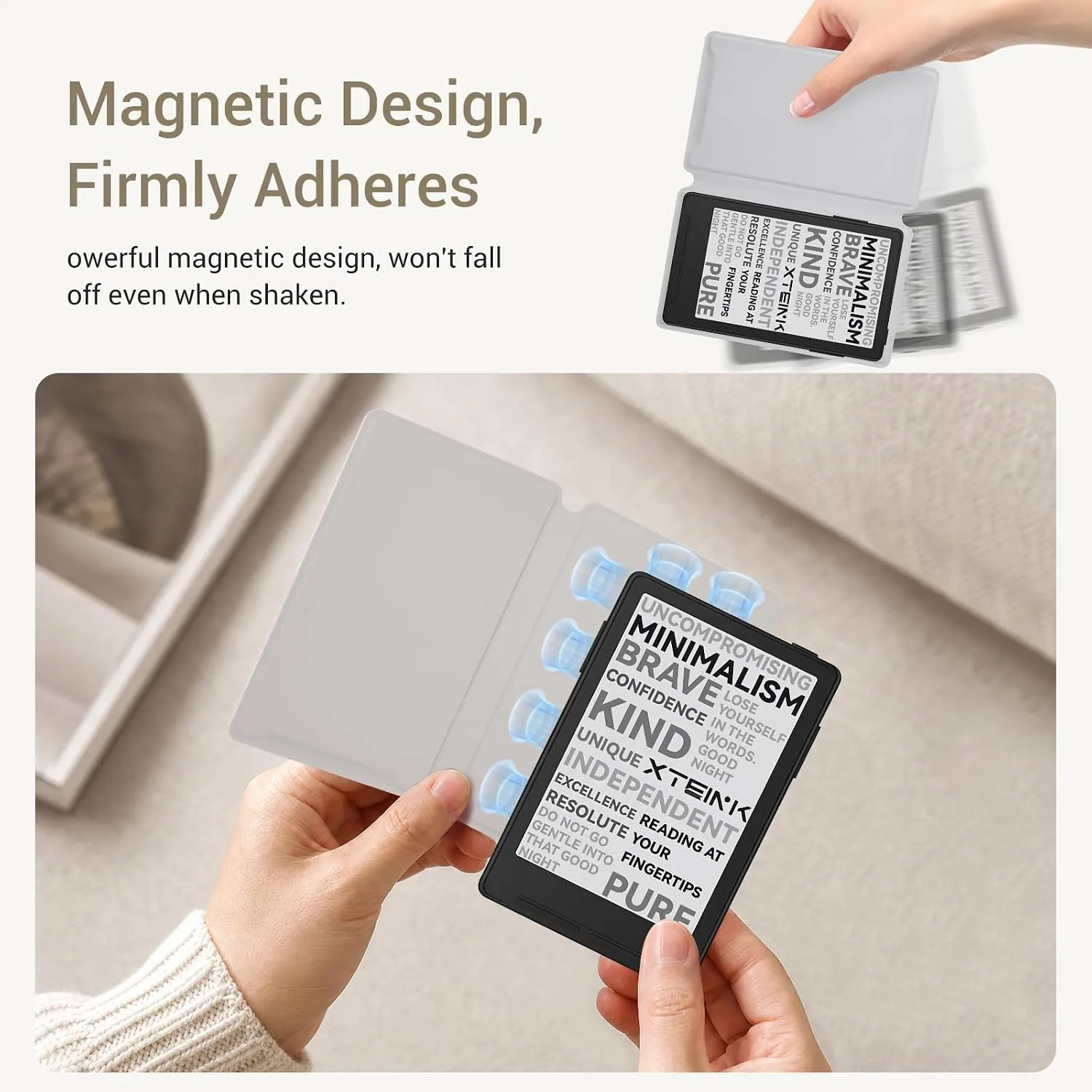 CoBak Magnetic Case for XTEINK X3 eBook Reader, 3.7" Ultra-Lightweight PU Leather Cover(Gray)