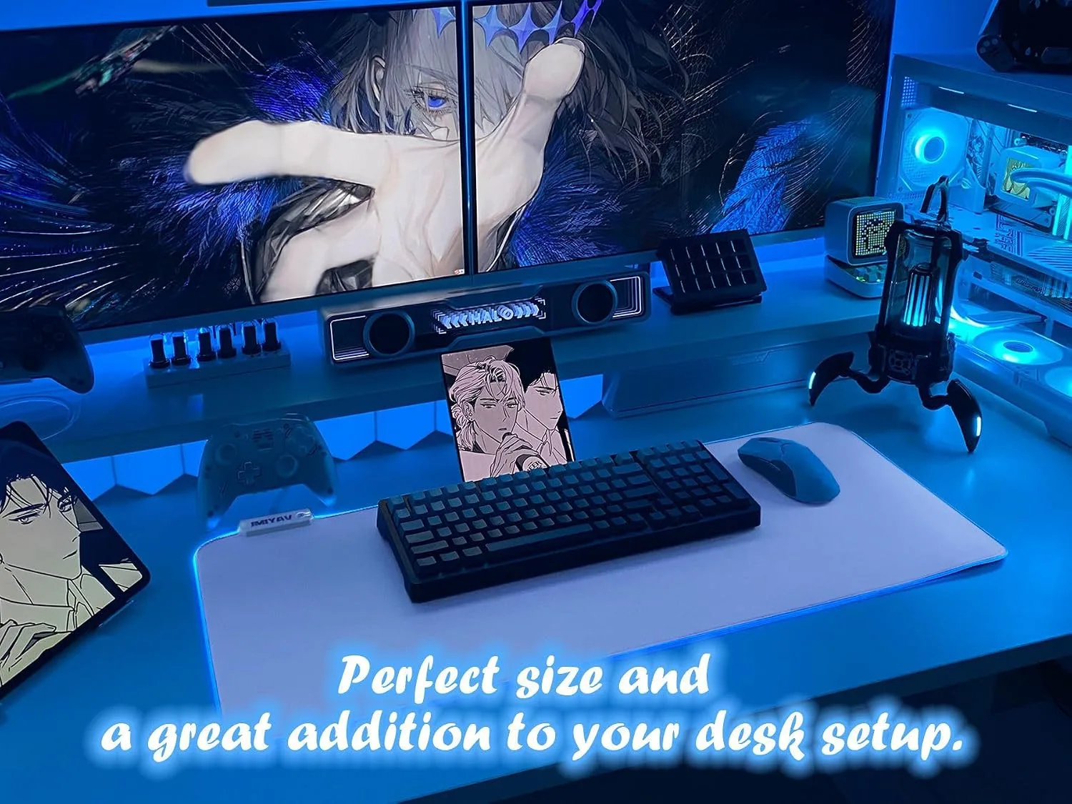 JMIYAV White Gaming Mouse Pad RGB Mousepad 31.5x12In Non-Slip Rubber Base Extra Large Cool XL XXL Computer Desk Pad Gaming Accessories Setup LED Light Up Big Mouse Pad for Gamer