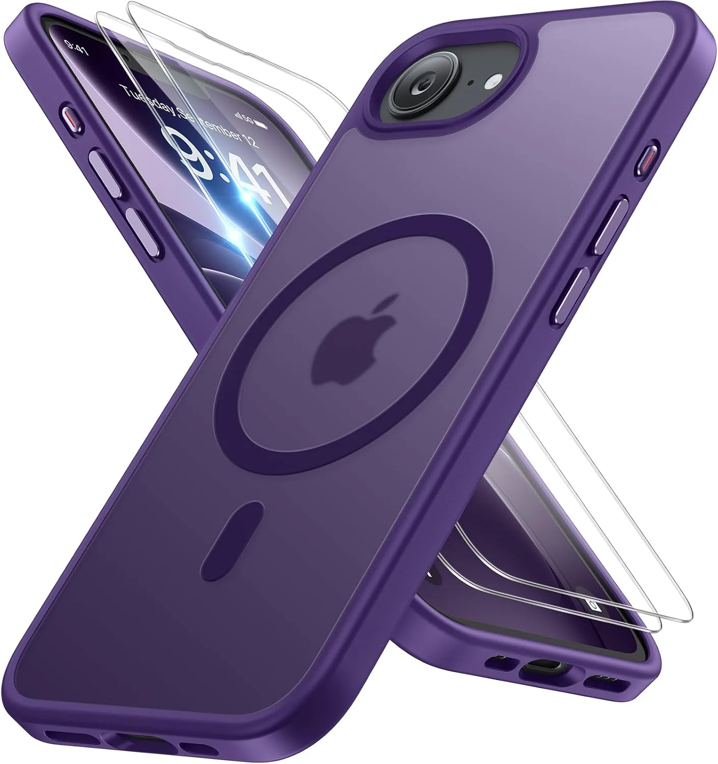 miracase for iPhone 16e case & iPhone 17e Case for MagSafe [with 2×9H+ Screen Protectors] TOP Military-Grade Protection Shockproof with Velvet Touch for iPhone 16e/17e Phone Case 6.1", Dark Purple