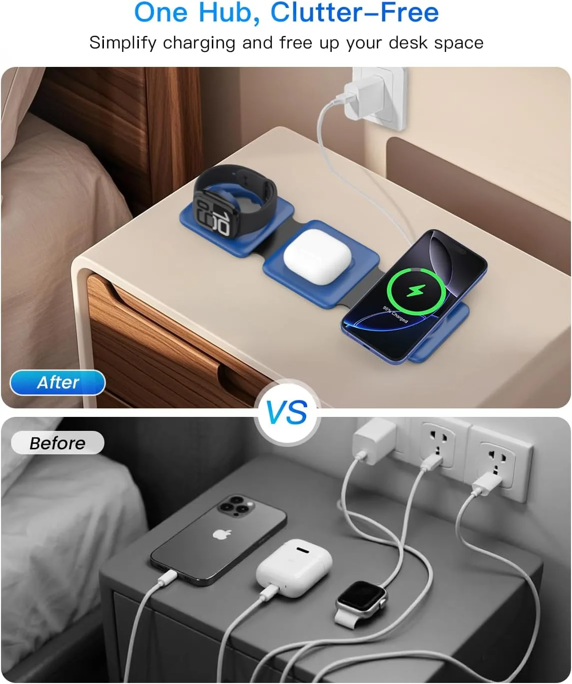 Iseyyox Charging Station for Apple Devices - 3 in 1 Magnetic Foldable Wireless Charger Dock - Travel Charging Pad for MagSafe iPhone 17 16 15 14 13 12 Pro Max Plus Watch & Airpods