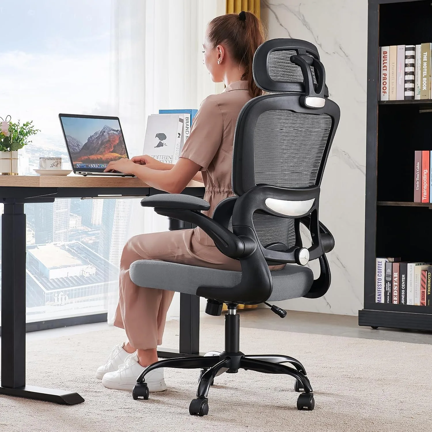 TRALT Office Chair Ergonomic Desk Chair with Lumbar Support Dark Grey, 1