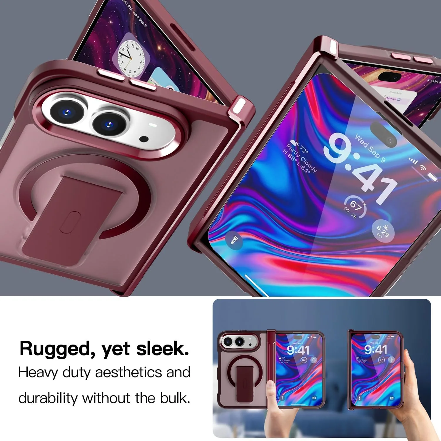 AICase for iPhone Duo Case,Fold Translucent with Hinge Protection+Ring