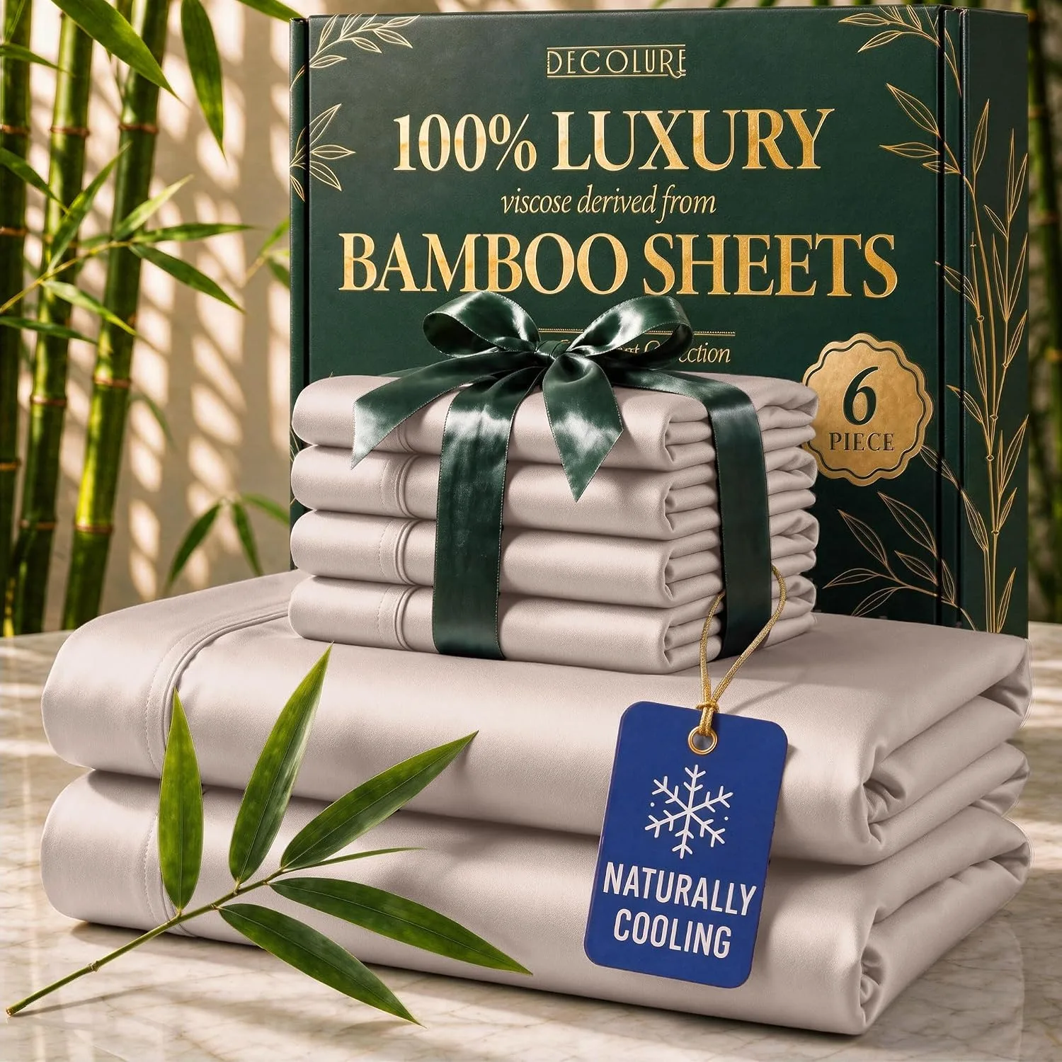 DECOLURE 100% Viscose from Bamboo Sheets King Size | 6 Pc Cooling Bed Set